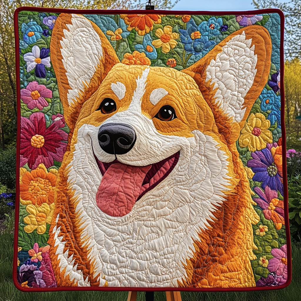 Sunshine Corgi Garden Quilted Blanket Great Dog Christmas Gifts