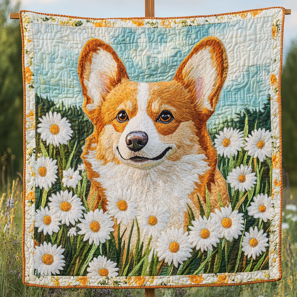 Sunshine Corgi Meadows Quilted Blanket Dog And Owner Gift Ideas
