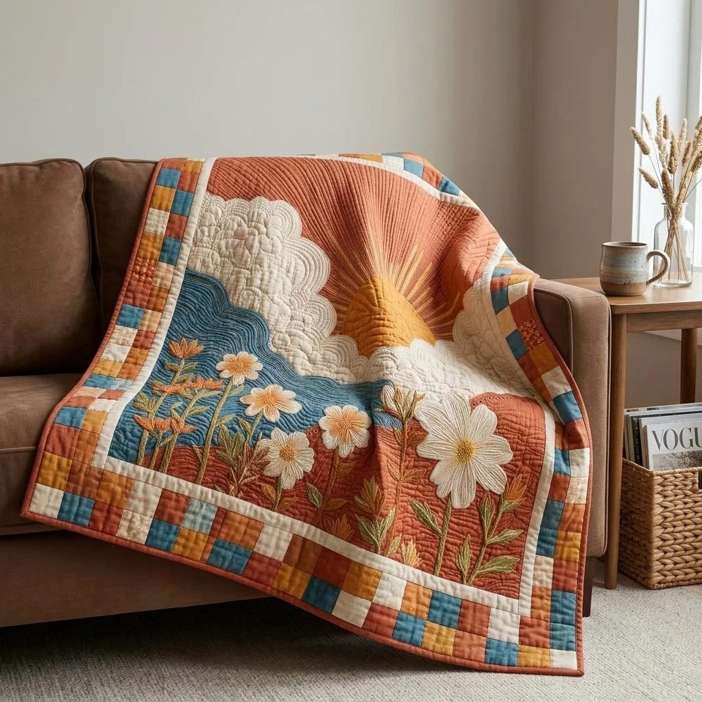 Sunshine Daisy Boho Quilted Blanket Wildflower Floral Decor Apparel Gift For Her Women