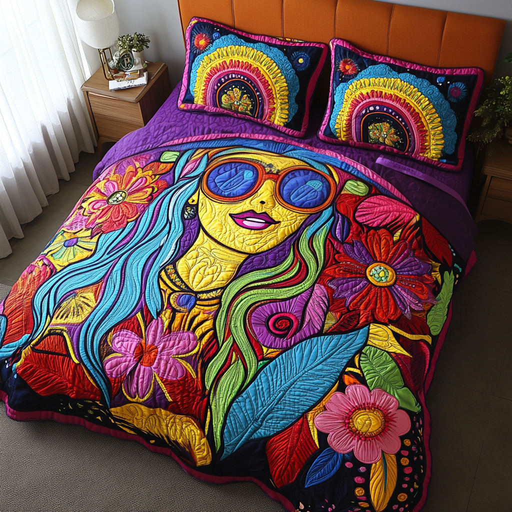 Sunshine Diva Quilted Bedding Set Christmas Bed Sheets Hippie Dad Gifts
