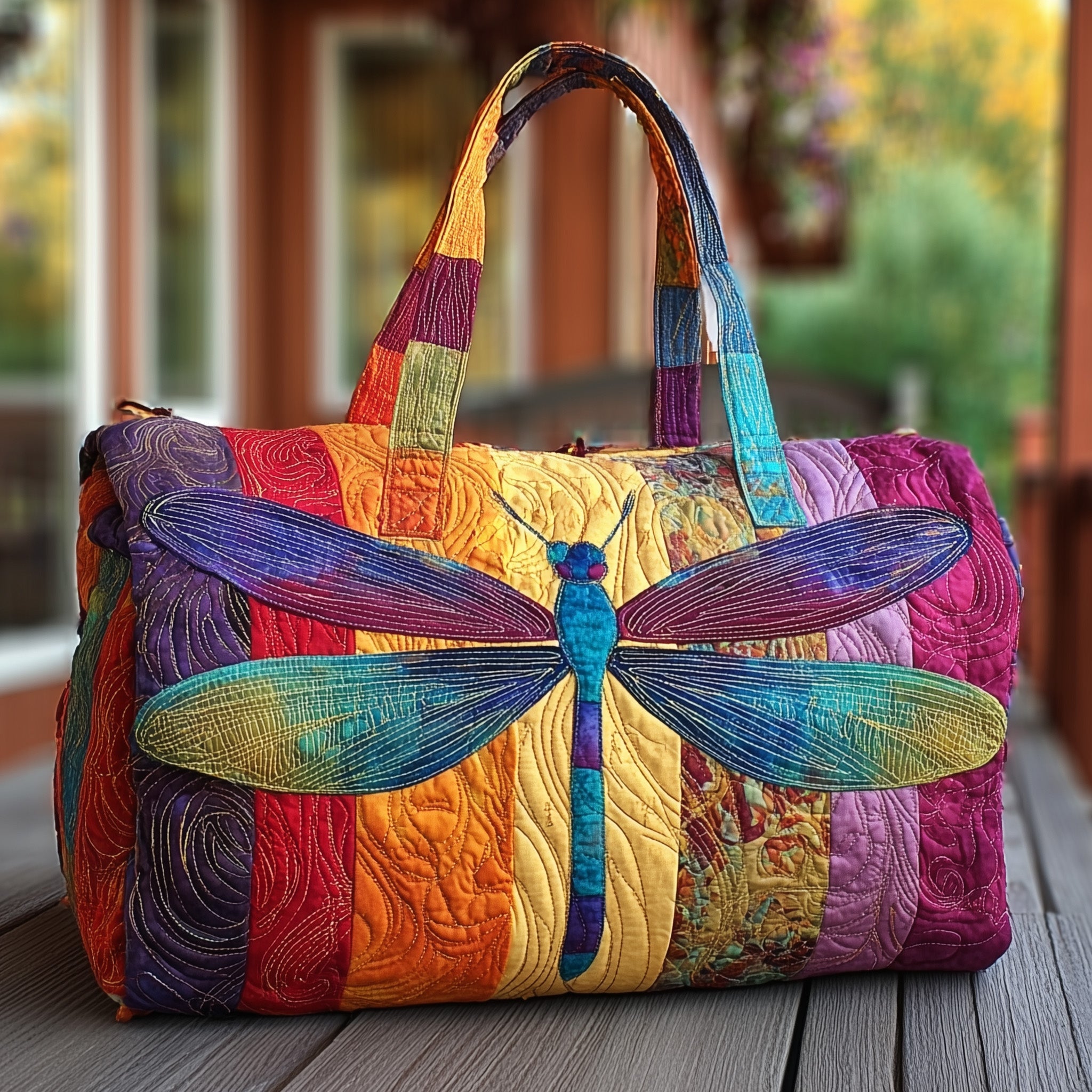 Sunshine Dragonfly Quilted Duffle Bag Summer Vacation Essential
