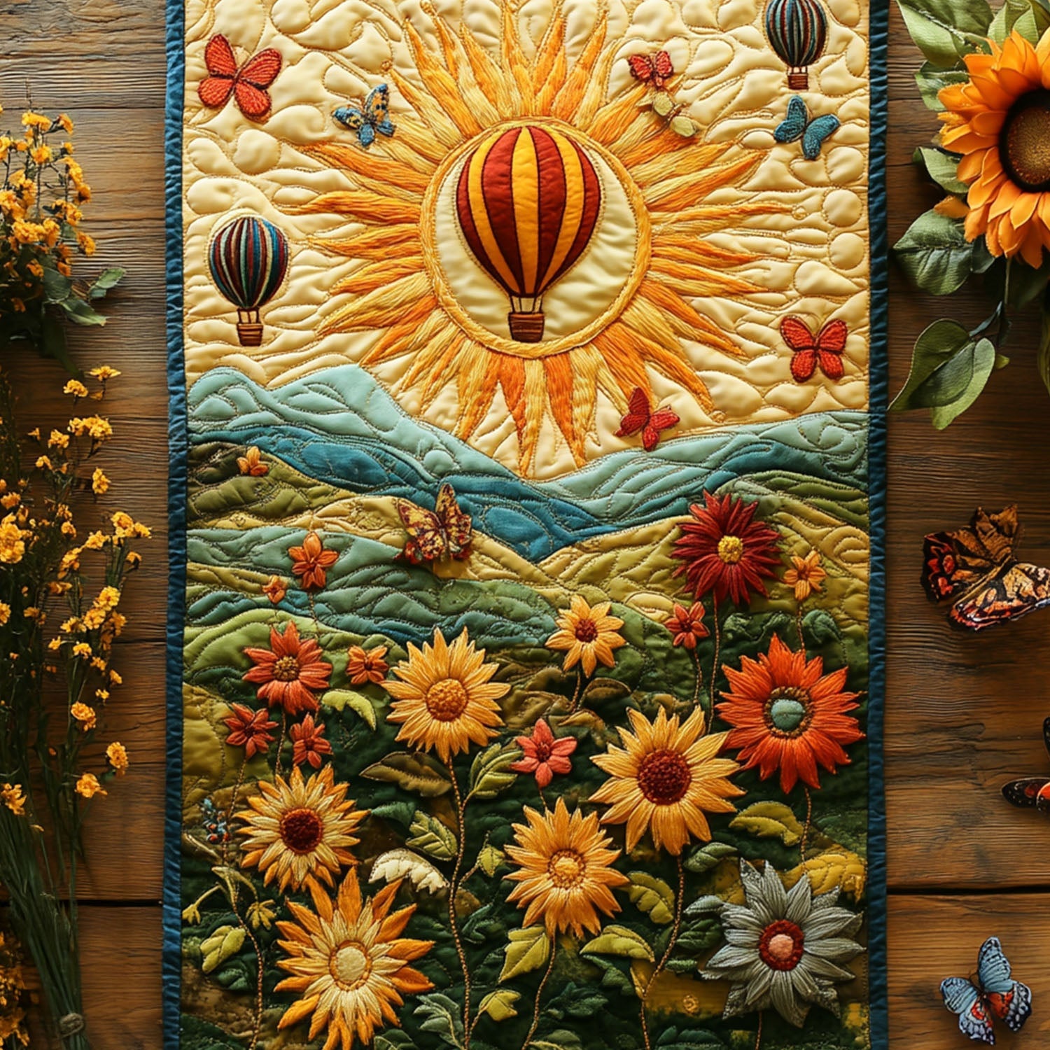 Sunshine Dreams Quilted Table Runner Floral Table Cover Dining Room Table Decor Ideas