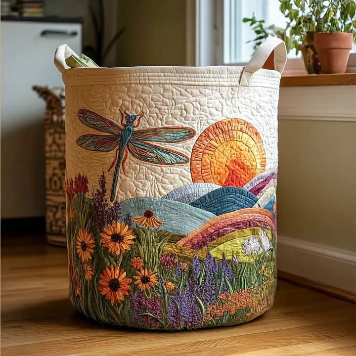 Sunshine Drifter Butterfly Quilted Laundry Basket Summer Boho Home Organizer Gift For Butterfly Lovers