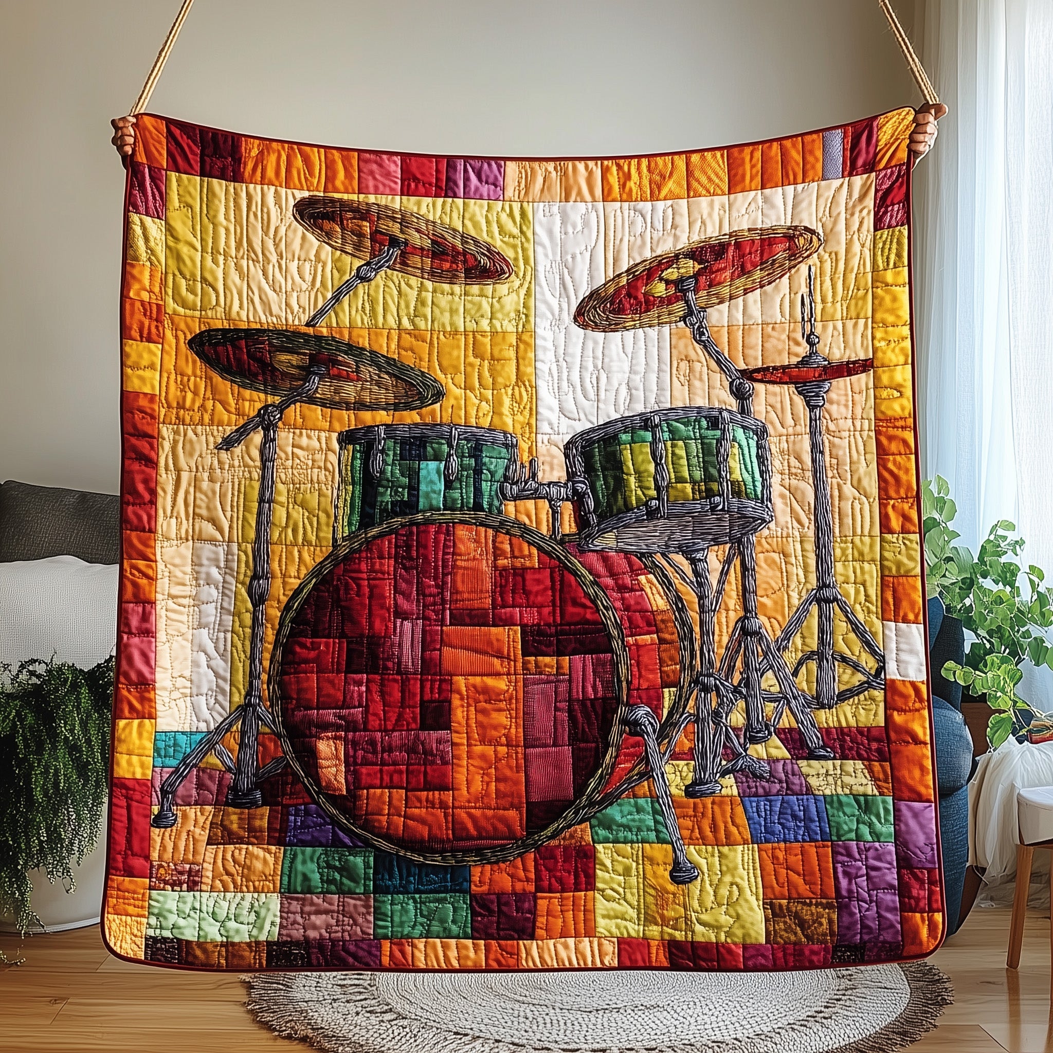 Sunshine Drum Set Quilted Blanket Sofa Throw BlanketBest Gifts For Drummers