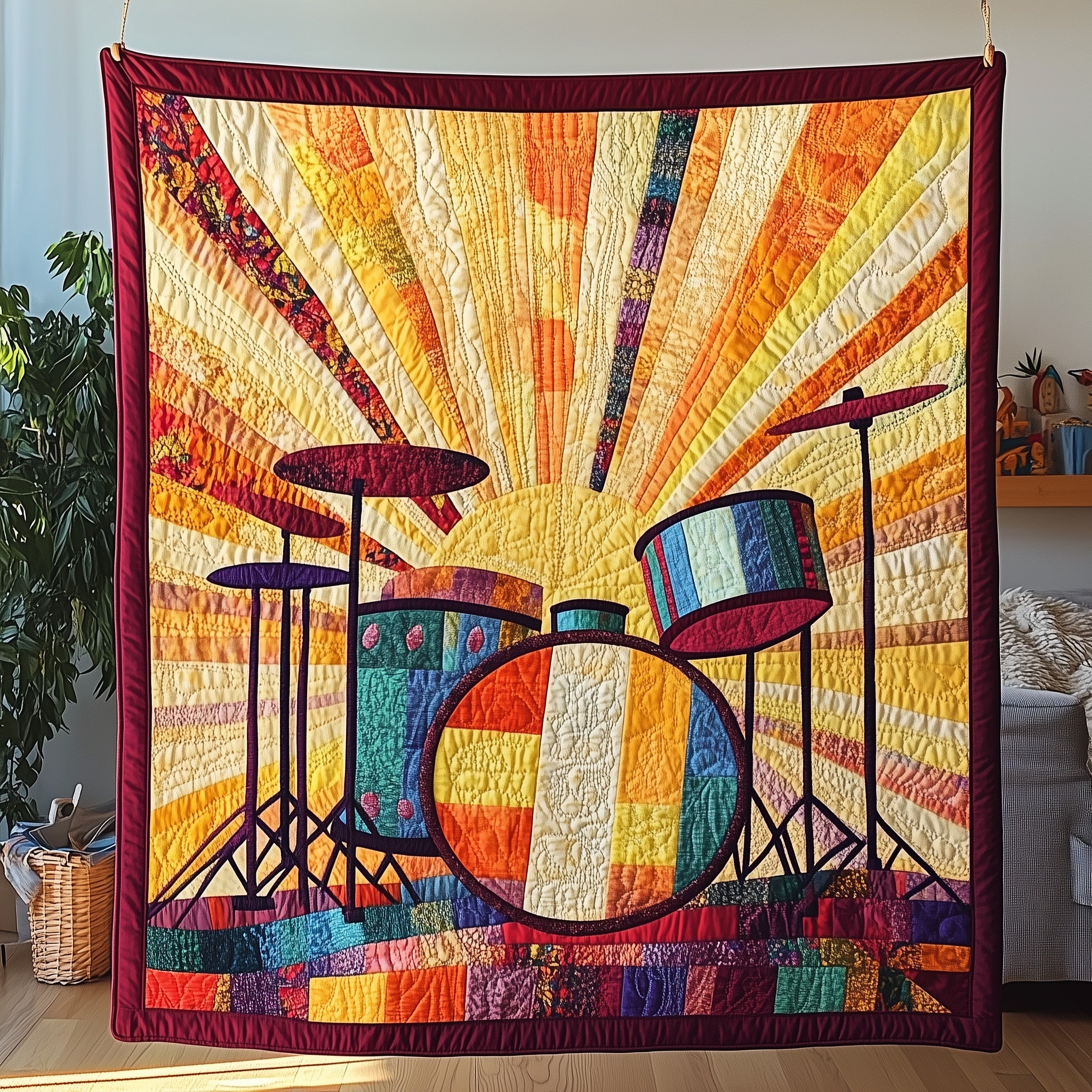 Sunshine Drum Set Quilted Blanket Sofa Throw BlanketChristmas Gifts For Drummers