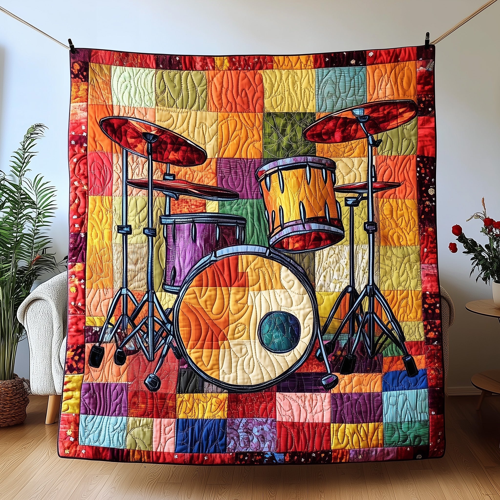 Sunshine Drum Set Quilted Blanket Sofa Throw BlanketCool Gifts For Drummers