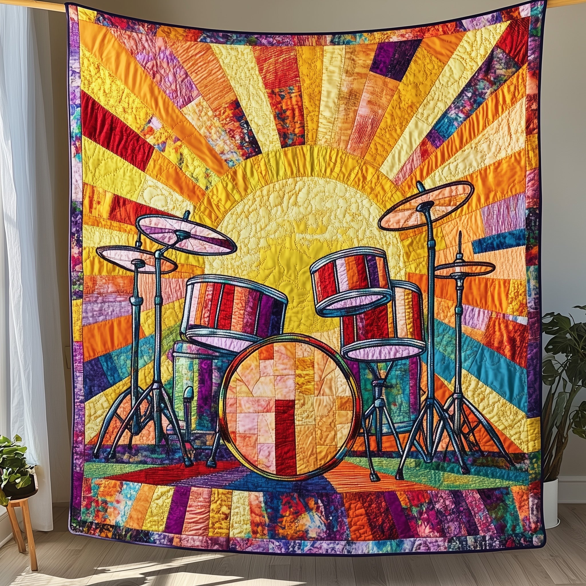 Sunshine Drum Set Quilted Blanket Sofa Throw BlanketDrummer Gifts Ideas For Him