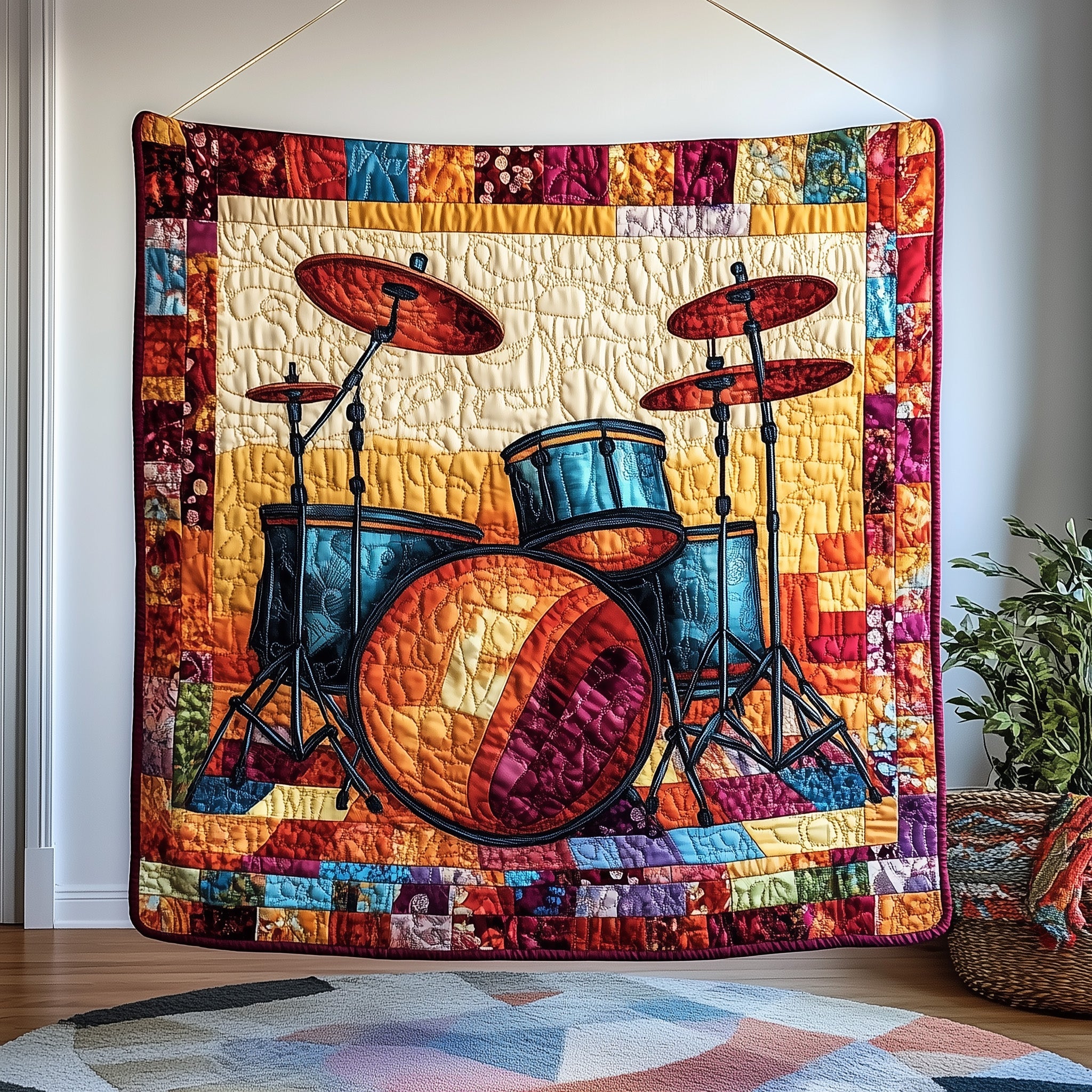 Sunshine Drum Set Quilted Blanket Sofa Throw BlanketFunny Gifts For Drummers