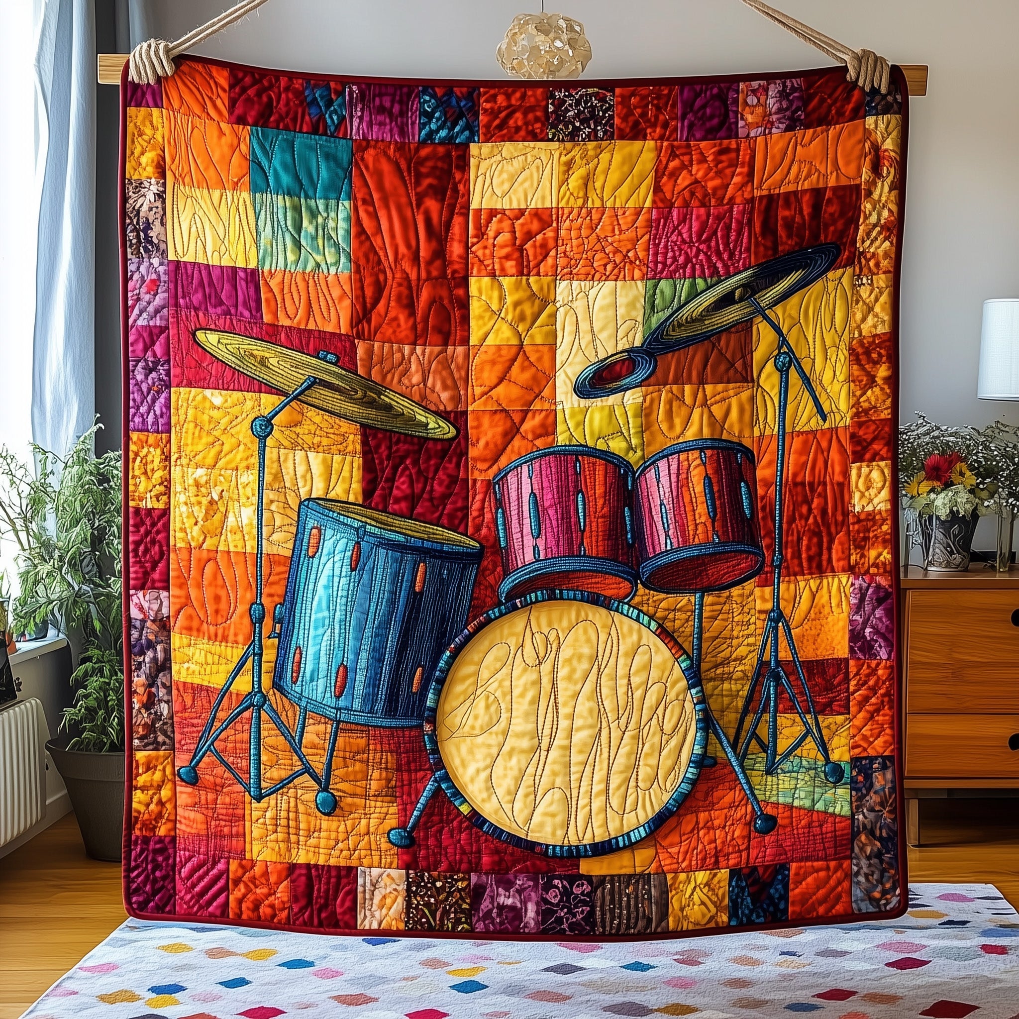 Sunshine Drum Set Quilted Blanket Sofa Throw BlanketGifts For Drum Players Christmas