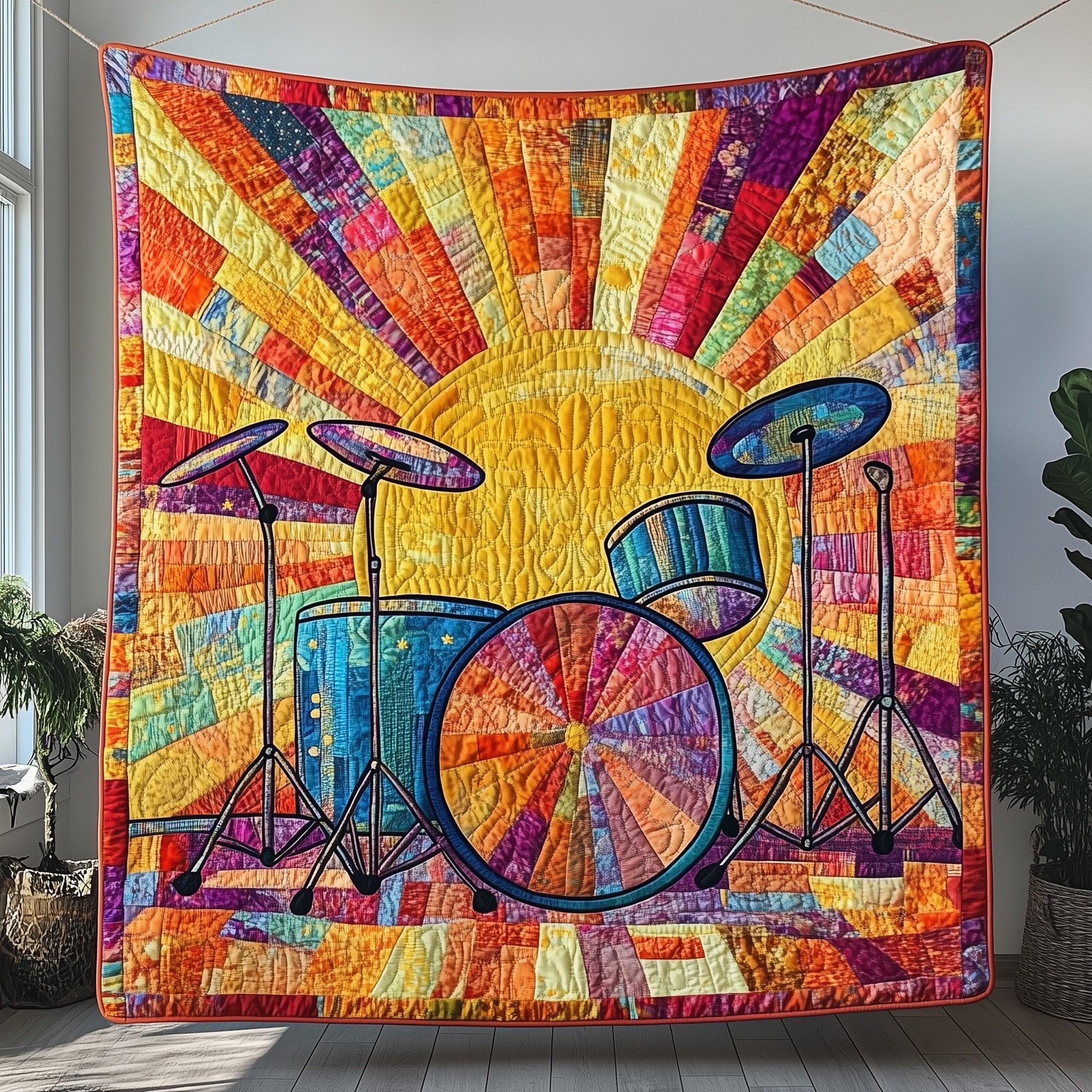 Sunshine Drum Set Quilted Blanket Sofa Throw BlanketGifts For Young Drummers  Xmas