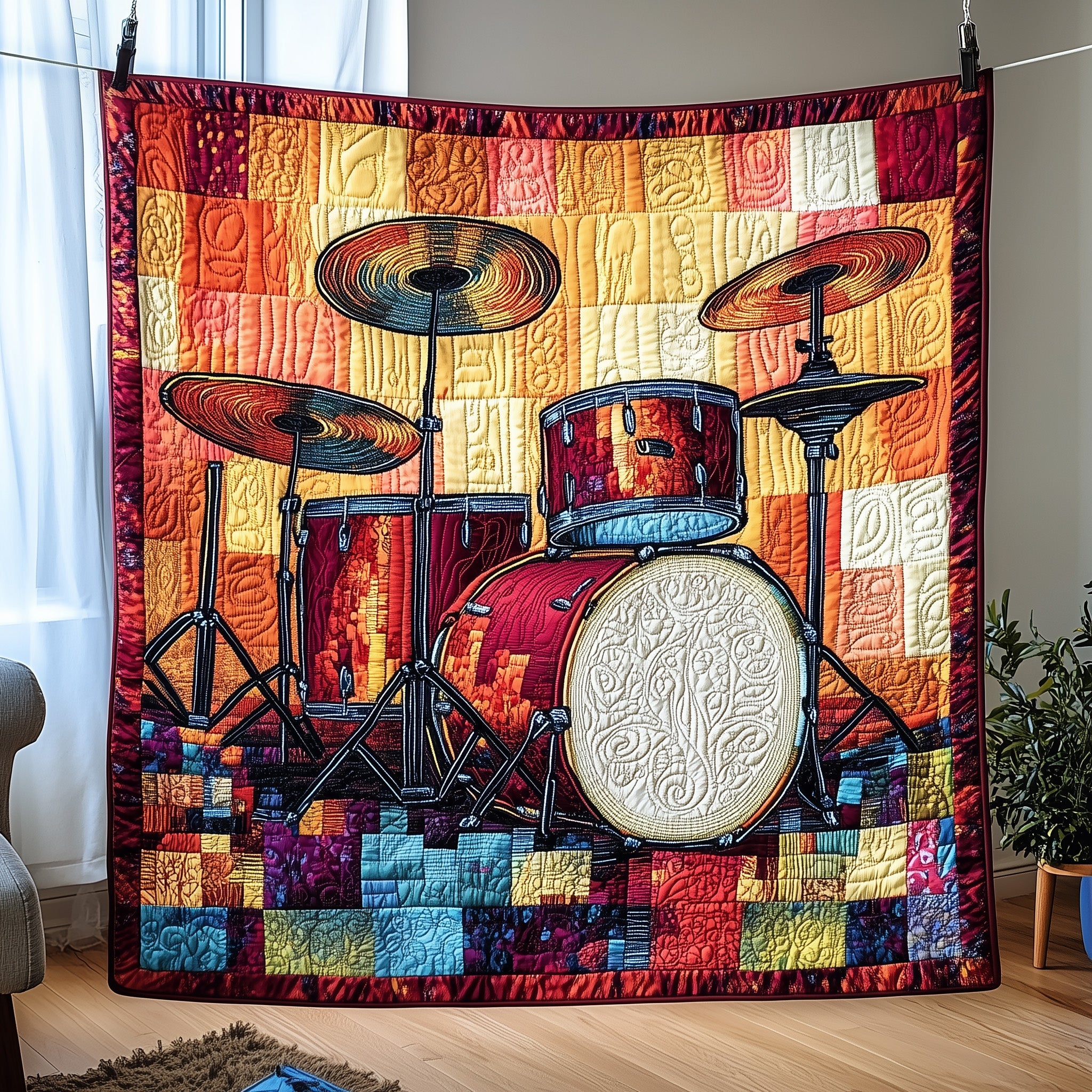 Sunshine Drum Set Quilted Blanket Sofa Throw BlanketUnique Gifts For Drummers