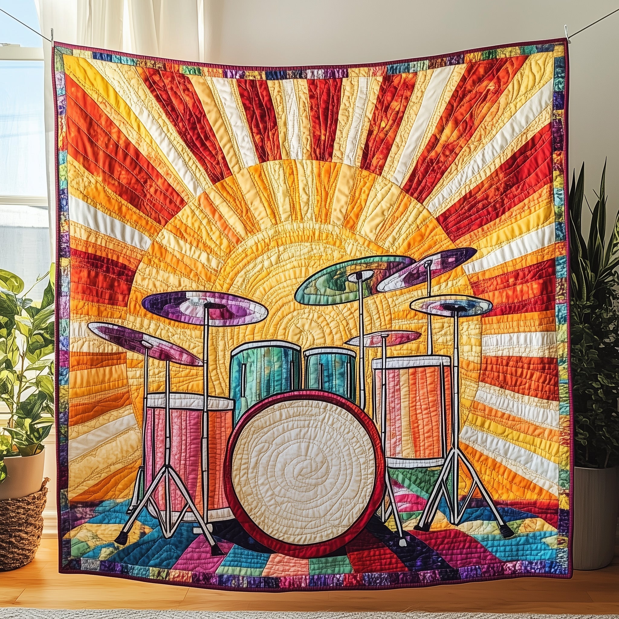 Sunshine Drum Set Quilted Blanket Sofa Throw BlanketUnique Gifts For Drummers