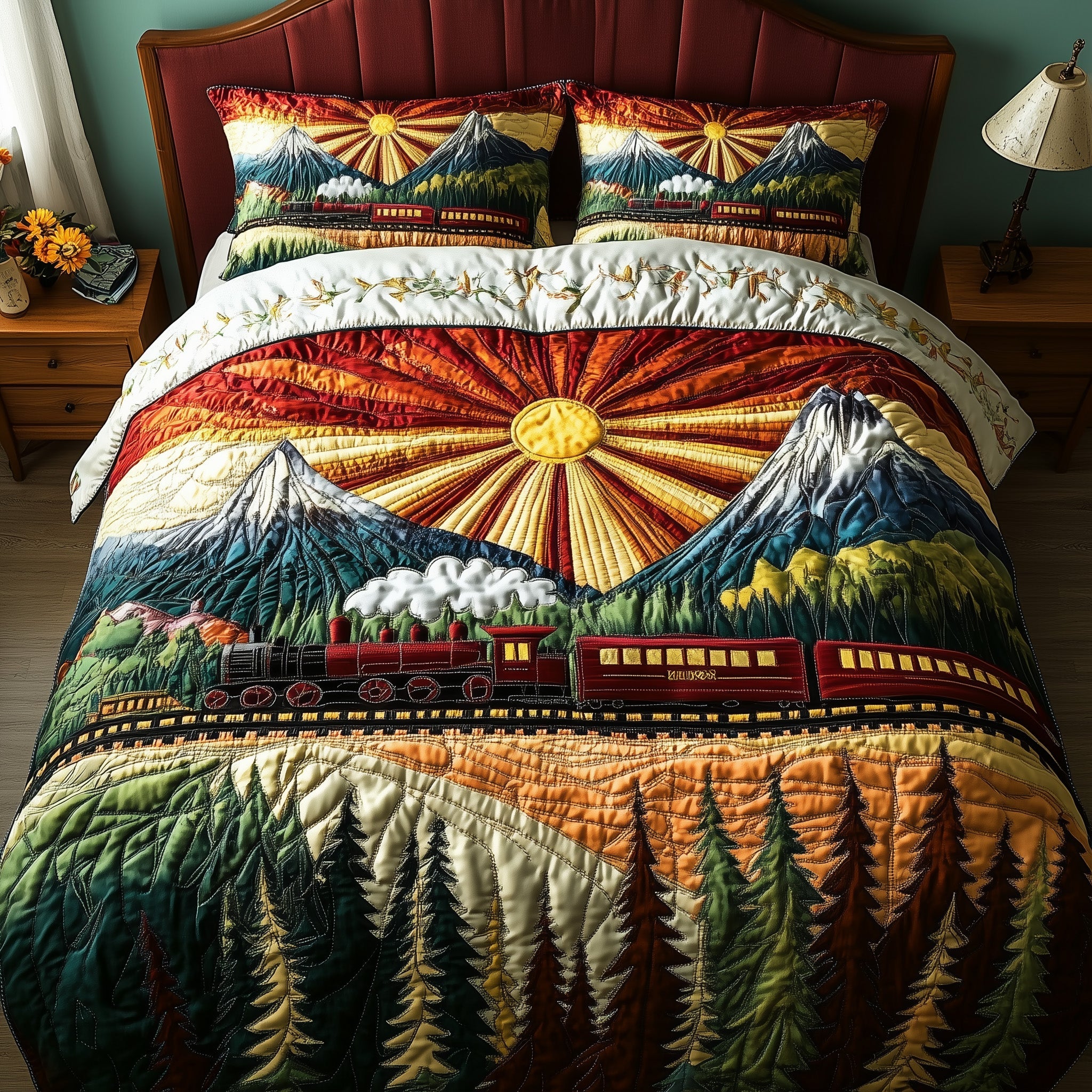 Sunshine Express Quilted Bedding Set Duvet Cover Merchandise Cool Train Gifts
