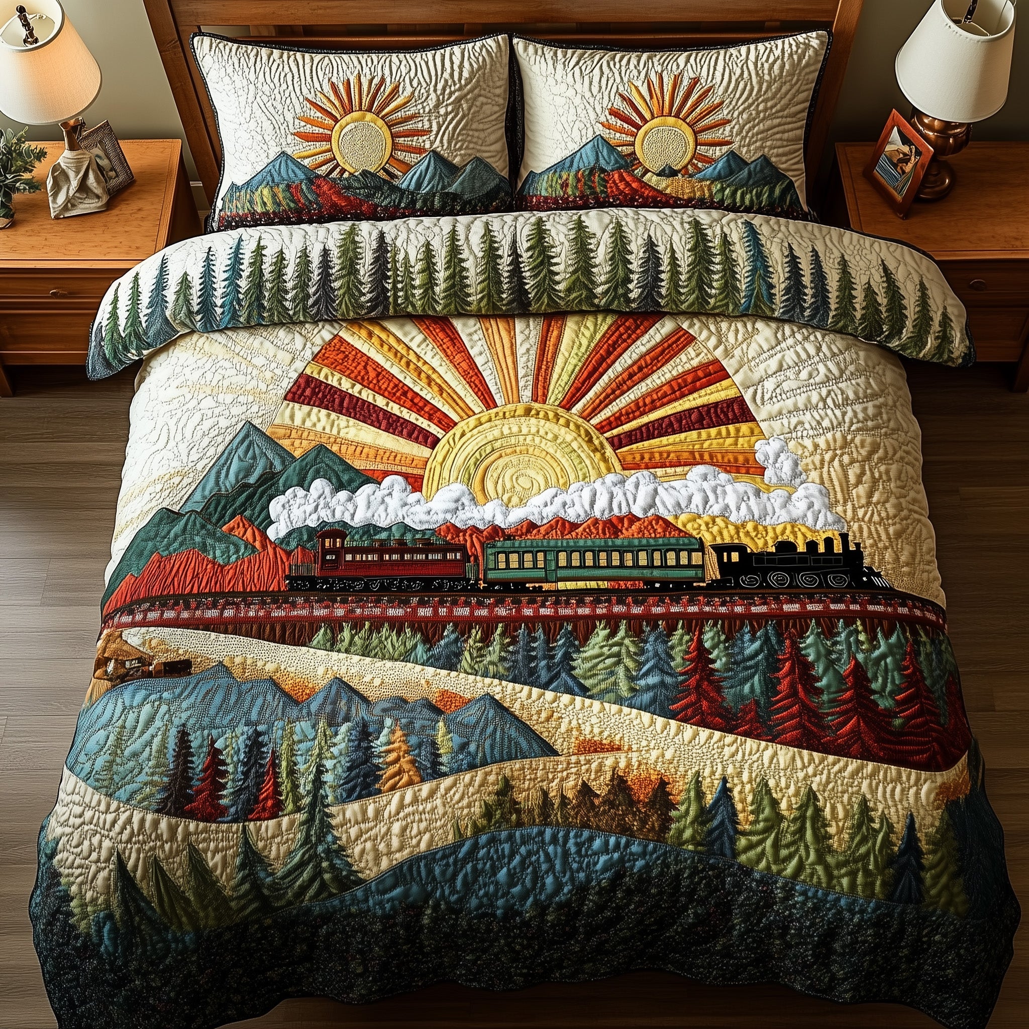 Sunshine Express Quilted Bedding Set Duvet Cover Merchandise Gifts For Train Lovers Adults