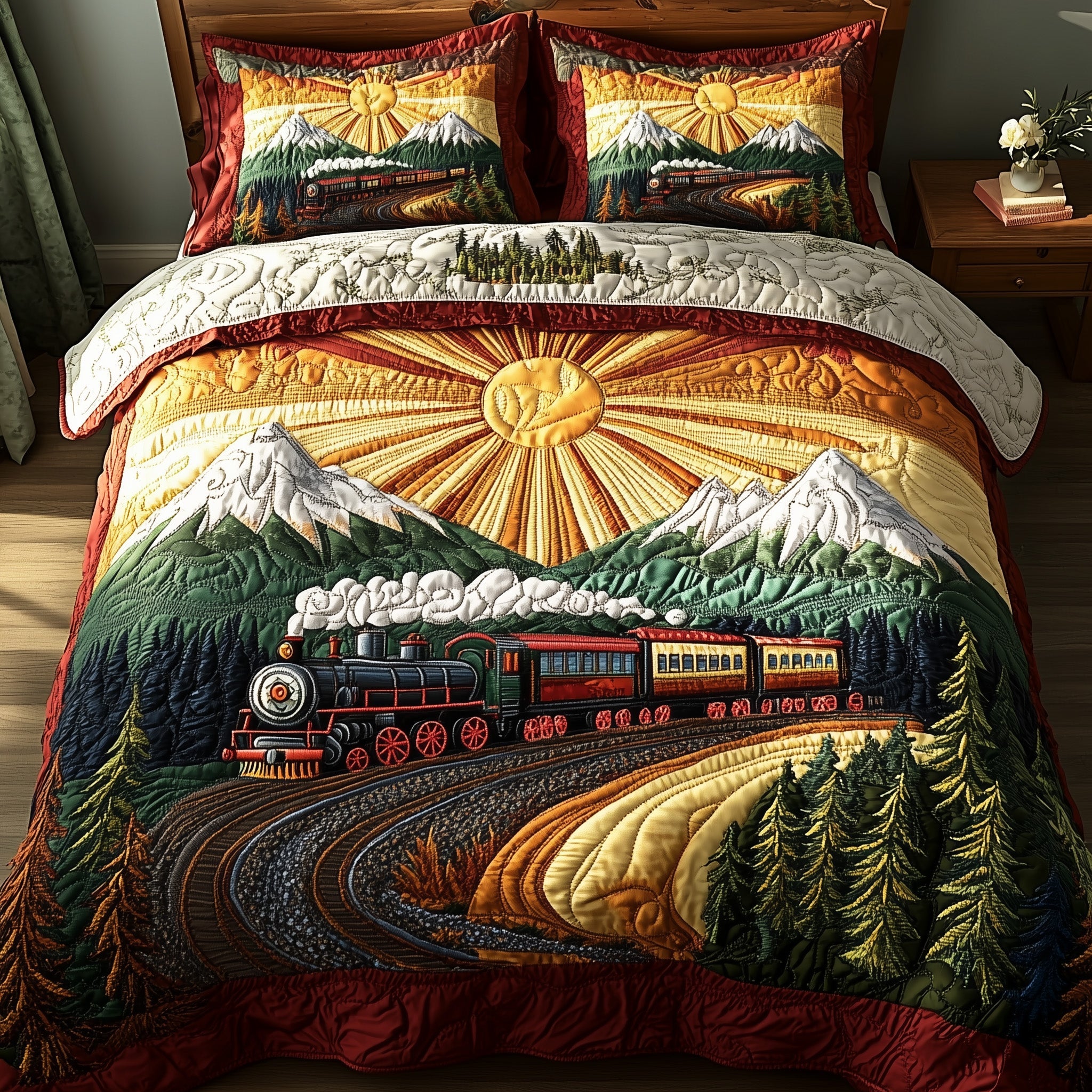 Sunshine Express Quilted Bedding Set Duvet Cover Merchandise Presents For Train Enthusiasts