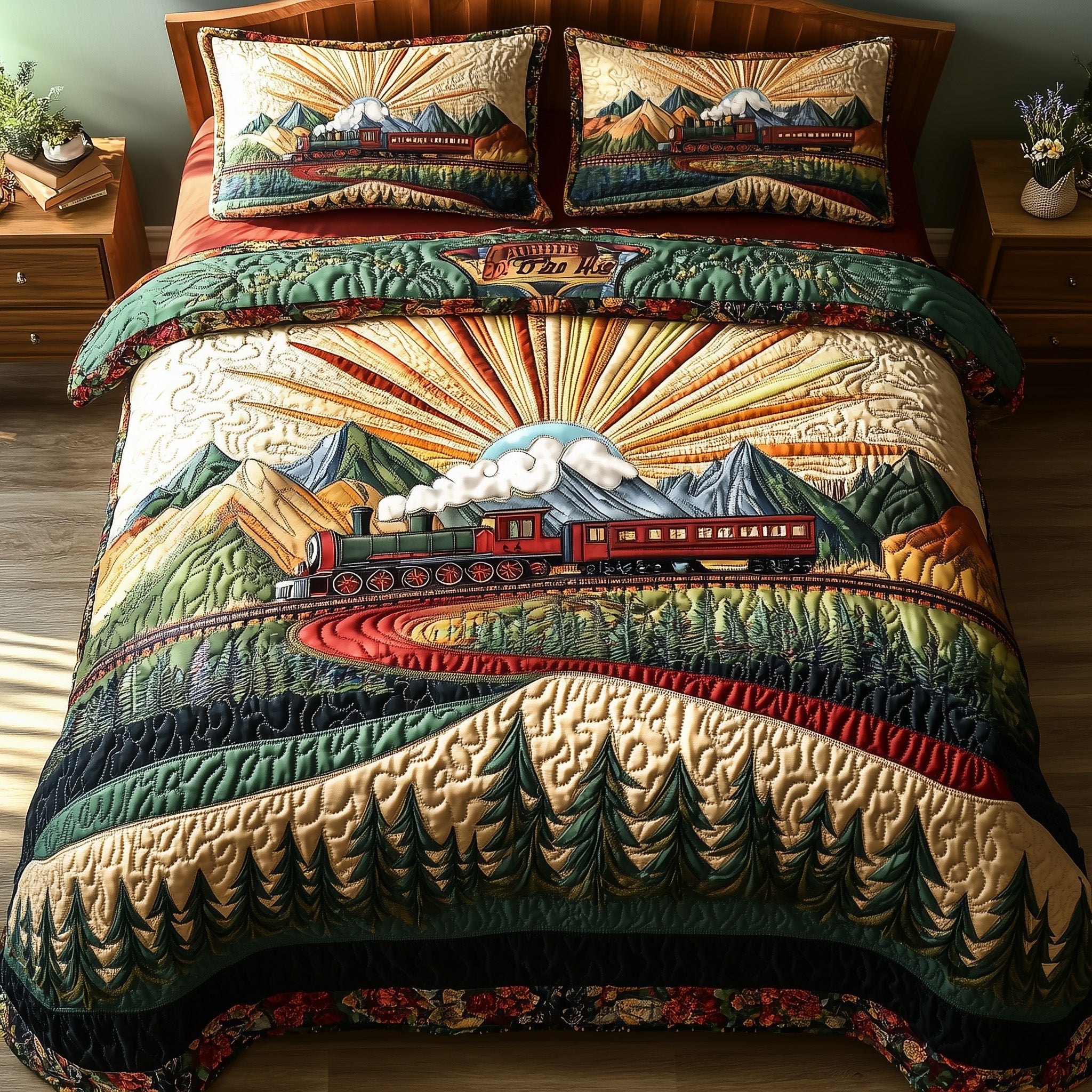 Sunshine Express Quilted Bedding Set Duvet Cover Merchandise Unique Gifts For Train Lovers