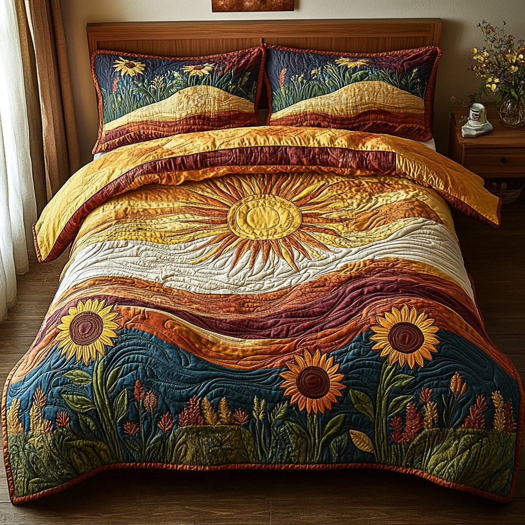 Sunshine Field Quilted Bedding Set Bed Room Decoration Sunflower Christmas Gift Ideas