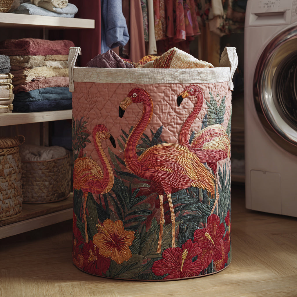 Sunshine Flamingos Quilted Laundry Basket Spring Merch Pick