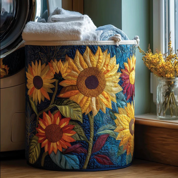 Sunshine Floral Garden Quilted Laundry Basket Boho Floral Home Organizer Best Gift For Flower Lovers