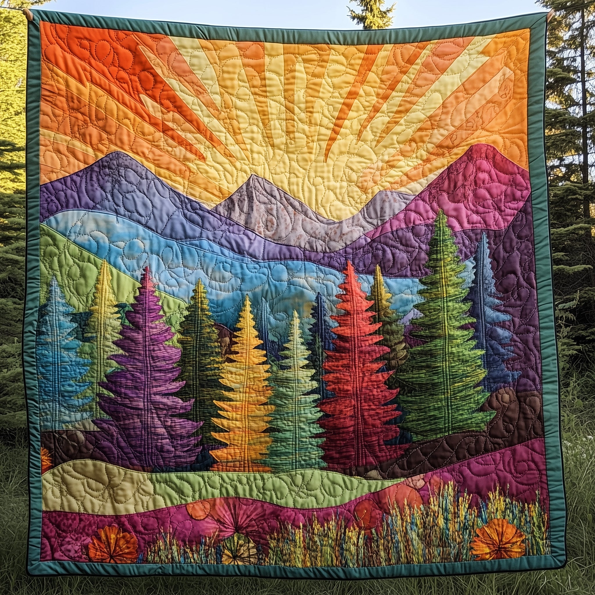 Sunshine Forest Quilted Blanket Nice Throw BlanketBest Gifts For Her