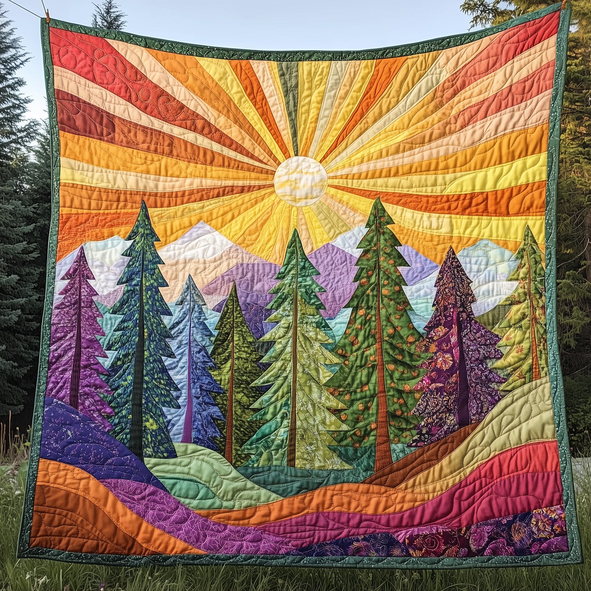 Sunshine Forest Quilted Blanket Nice Throw BlanketBest Gifts For Women