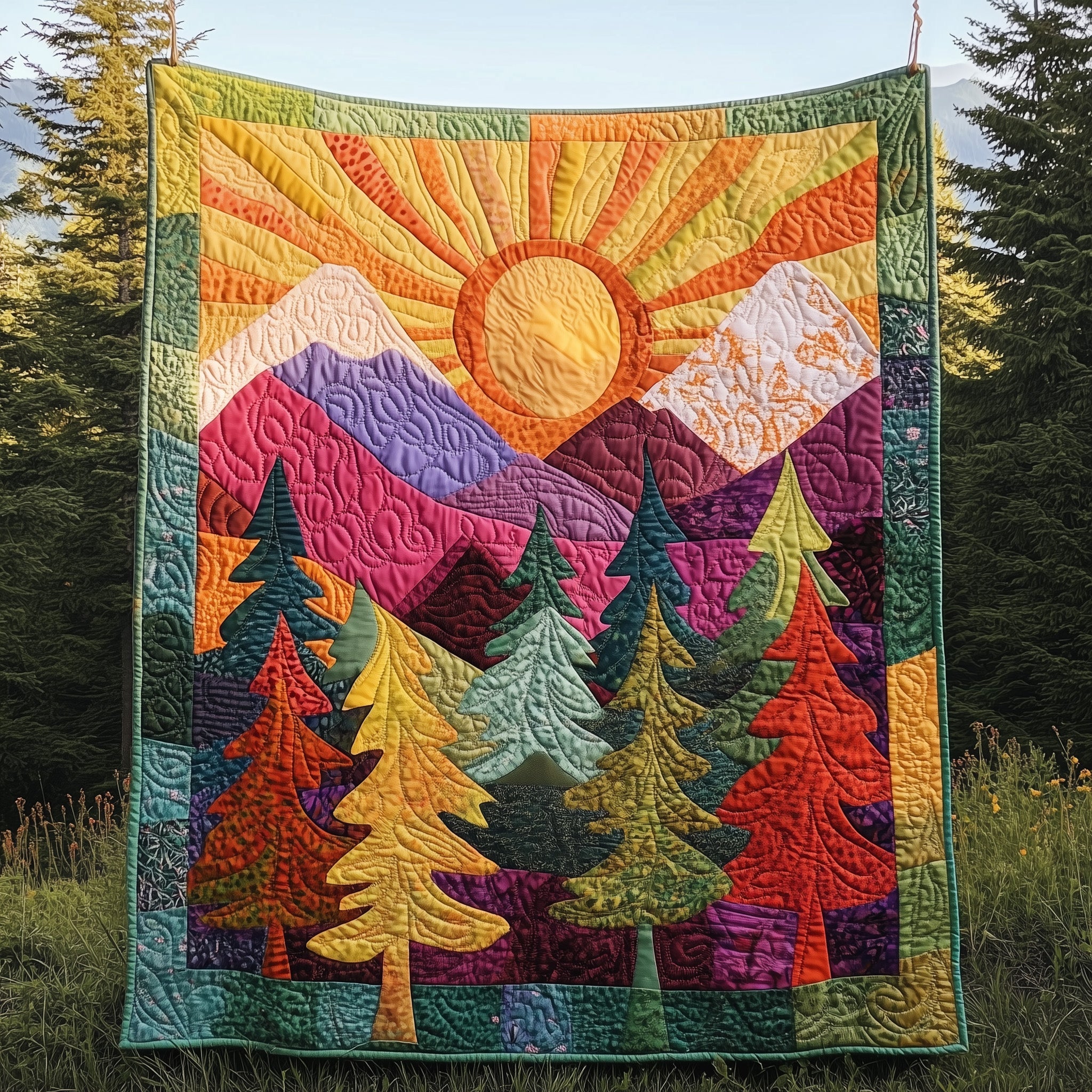 Sunshine Forest Quilted Blanket Nice Throw BlanketGift For Her