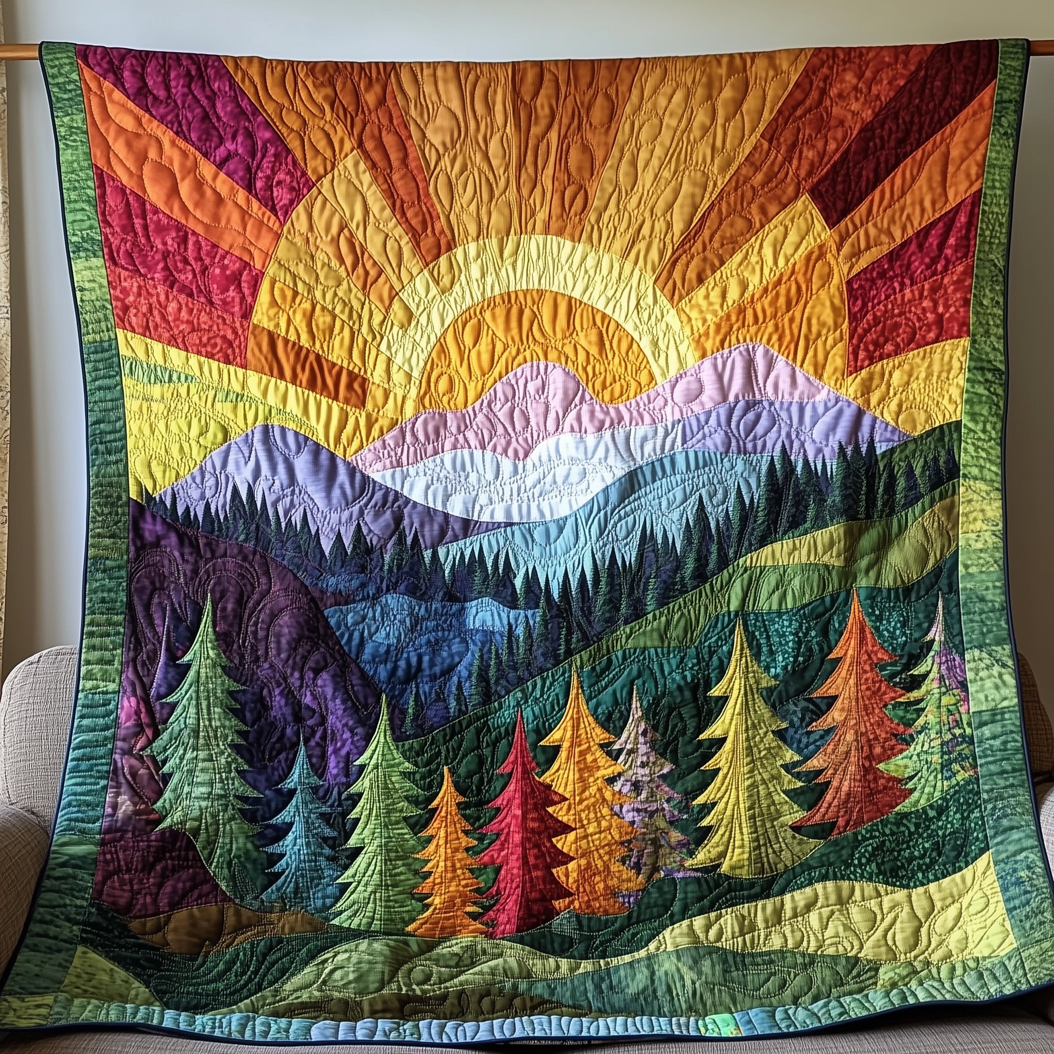 Sunshine Forest Quilted Blanket Nice Throw BlanketGreat Gifts For Women