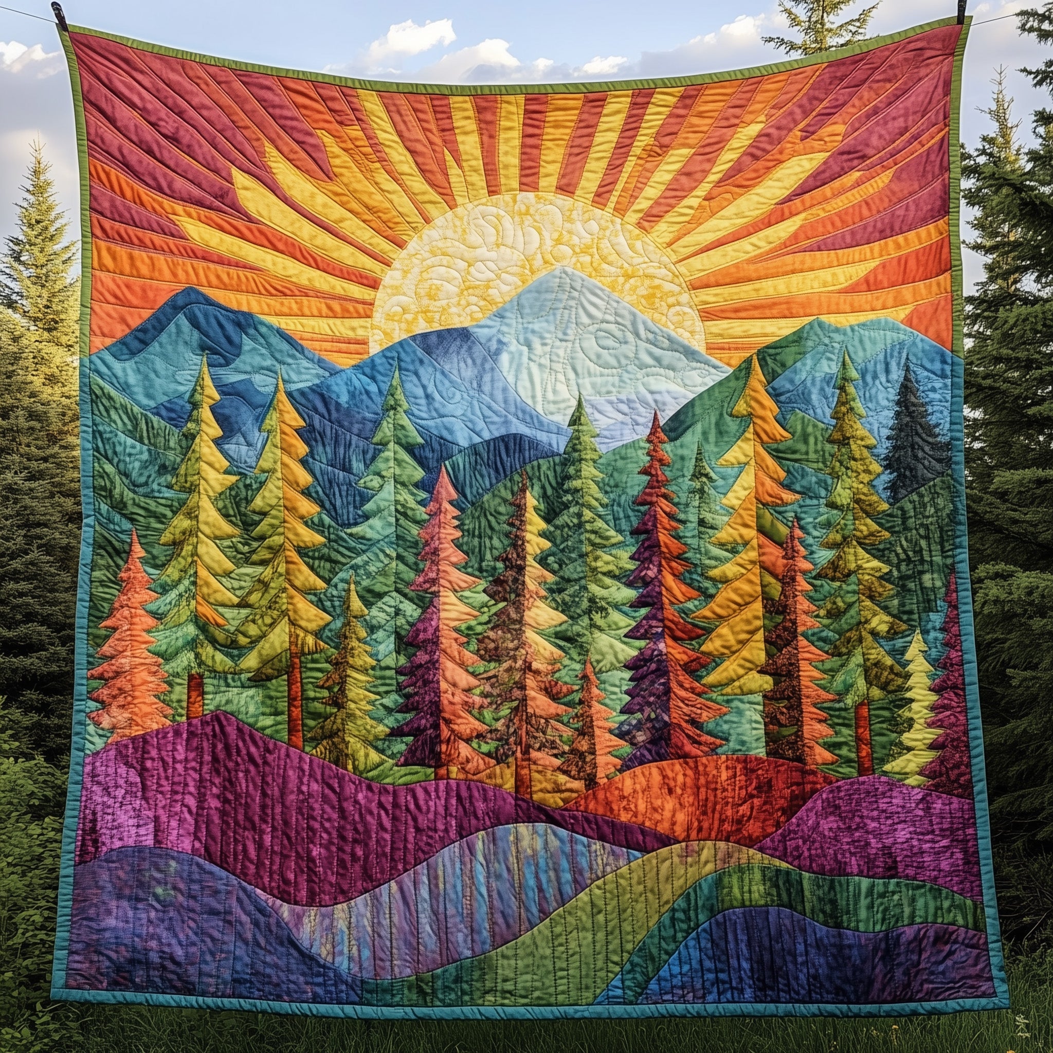 Sunshine Forest Quilted Blanket Nice Throw BlanketUnique Birthday Gifts For Her