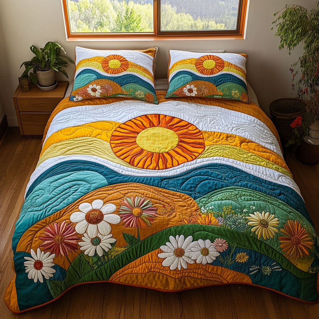 Sunshine Groove Quilted Bedding Set Unique Bed Sheet Set Hippy Christmas Gifts