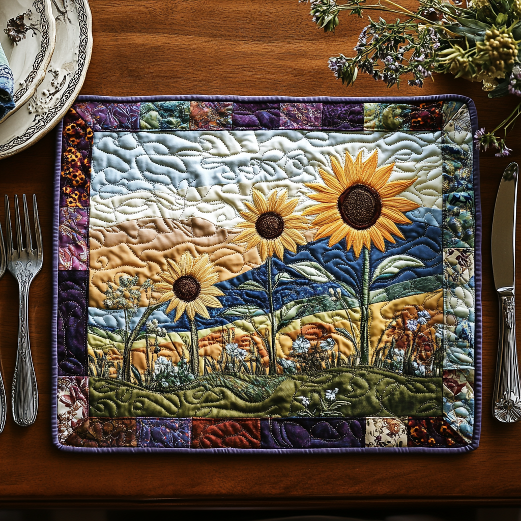 Sunshine Harvest Quilted Place Mat Dining Table Accessories Sunflower Presents
