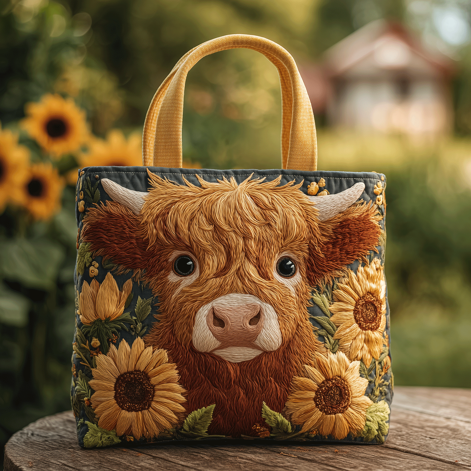 Sunshine Highland Cow Quilted Tote Bag Gift For Cow Lover