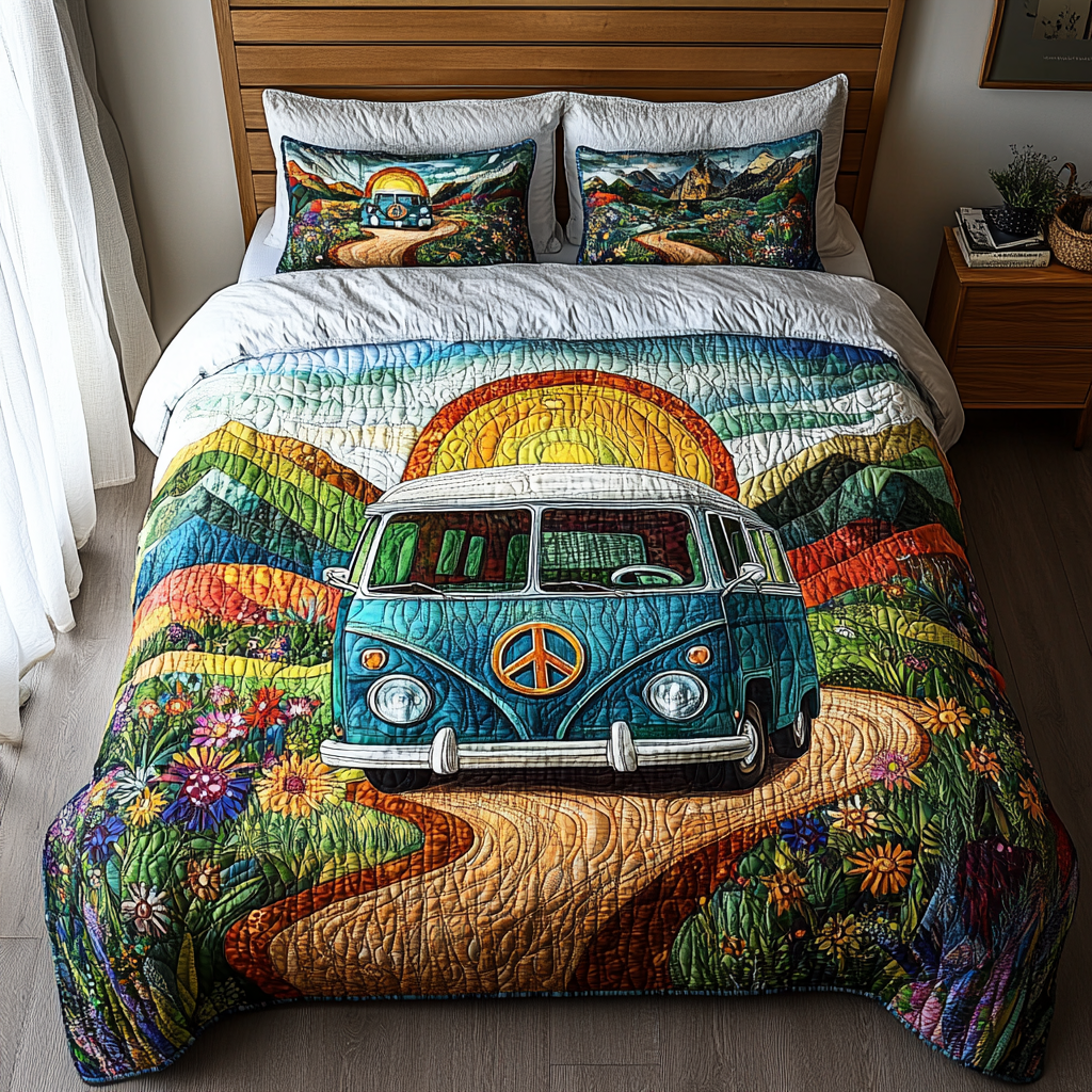 Sunshine Journey Quilted Bedding Set Cool Bedroom Decor Hippy Gift Ideas