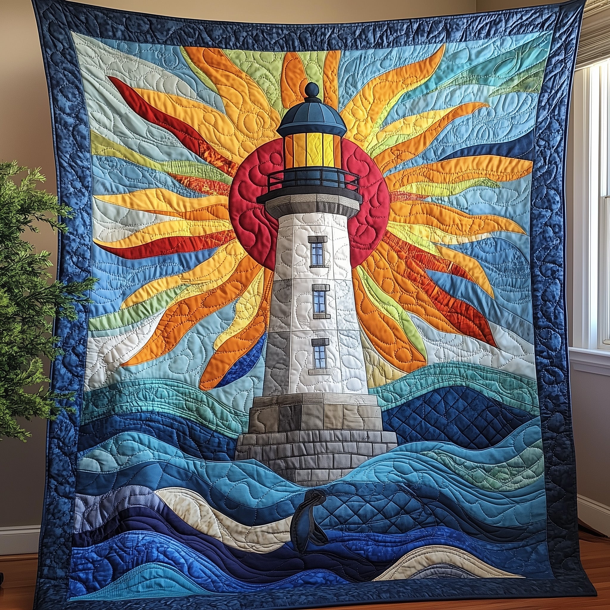 Sunshine Lighthouse Quilted Blanket Nice Throw BlanketLighthouse Gifts For Him Her