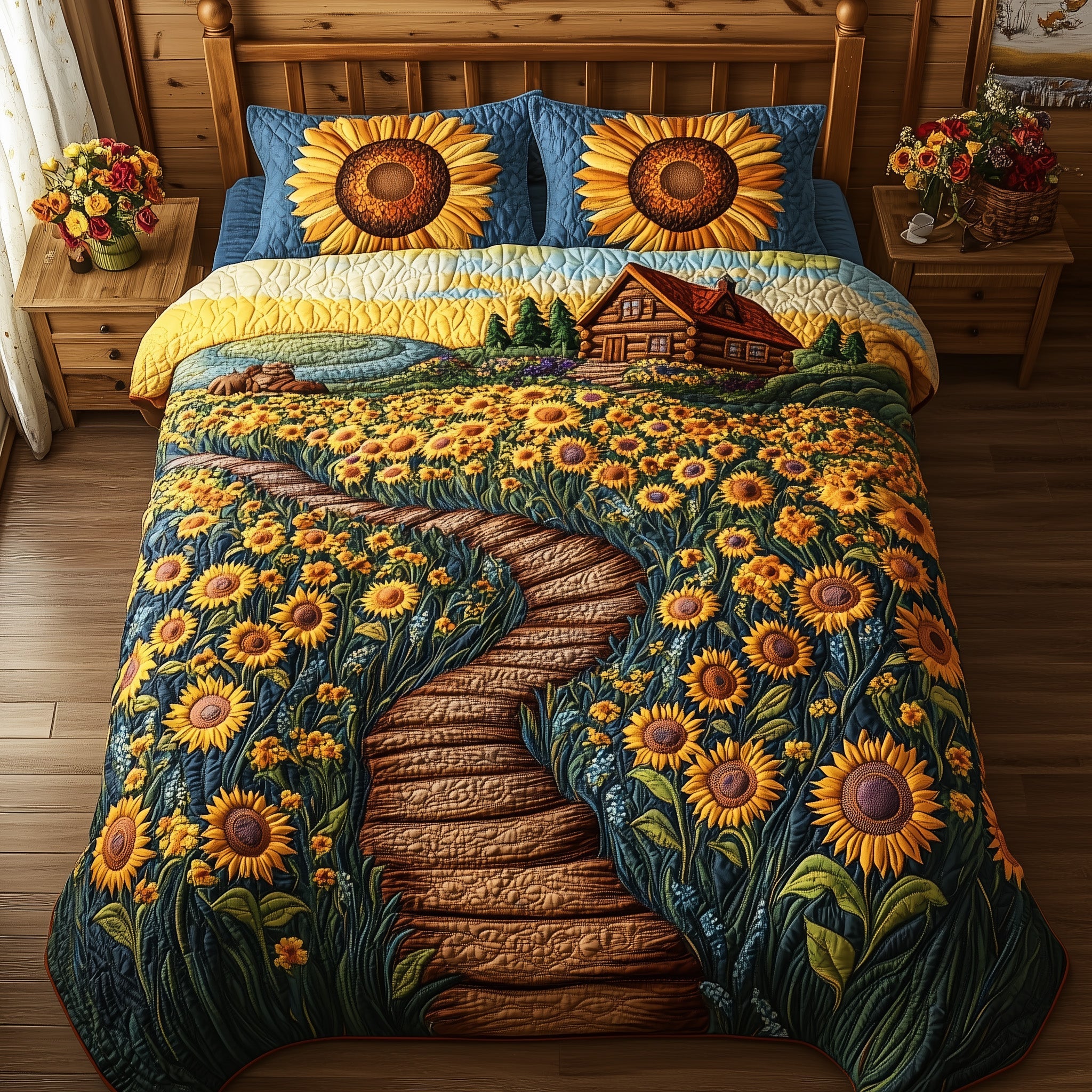 Sunshine Meadow Quilted Bedding Set Duvet Cover Bed Sheet Family Shirt Ideas For Christmas
