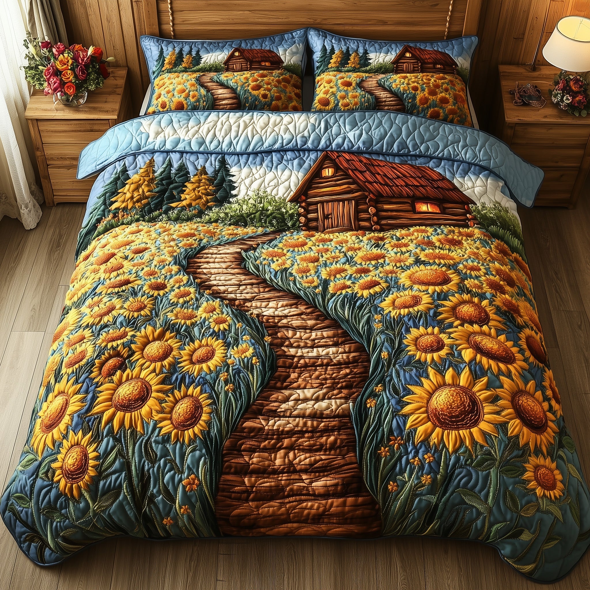 Sunshine Meadow Quilted Bedding Set Duvet Cover Bed Sheet Gift For A Sister In Law For Christmas