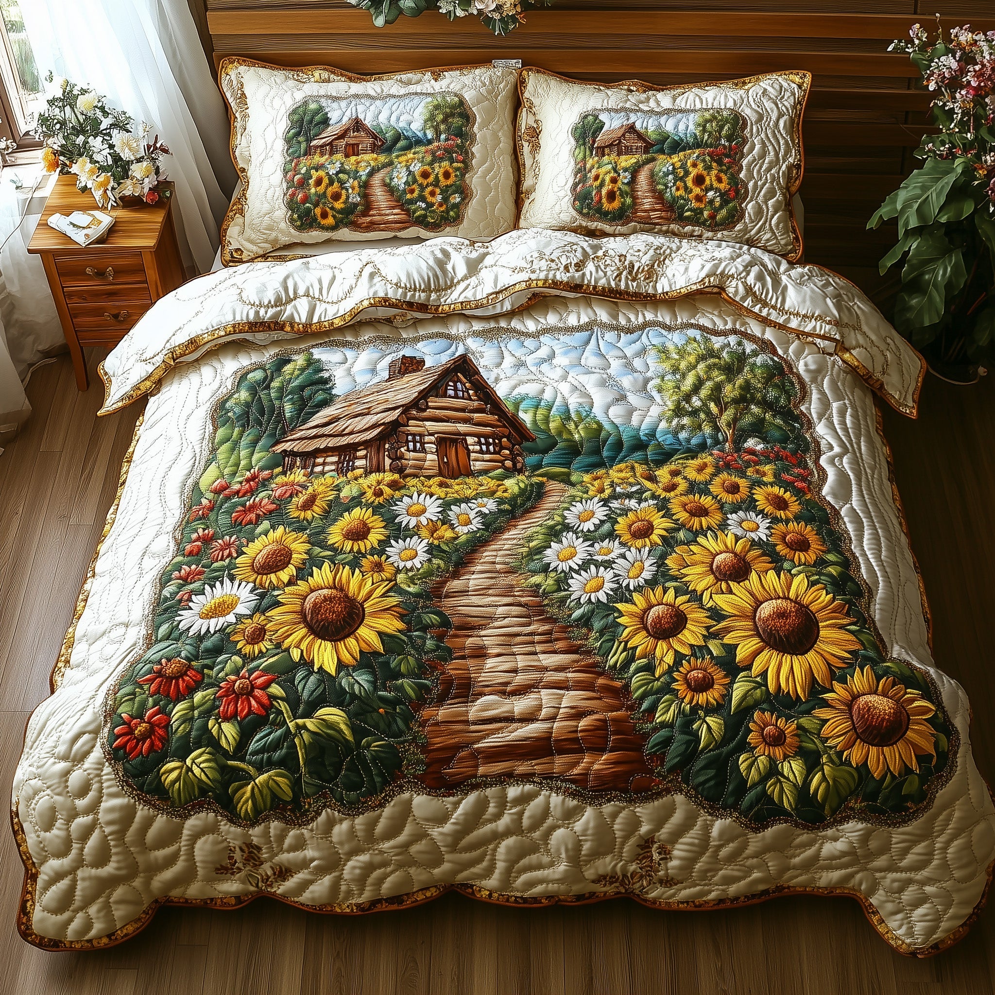 Sunshine Meadow Quilted Bedding Set Duvet Cover Bed Sheet Mother In Law Christmas Gift