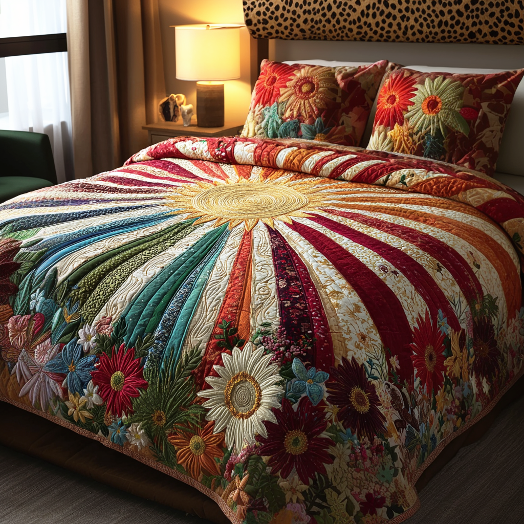 Sunshine Meadow Quilted Bedding Set Unique Bed Sheet Set Daisy Flower Gifts
