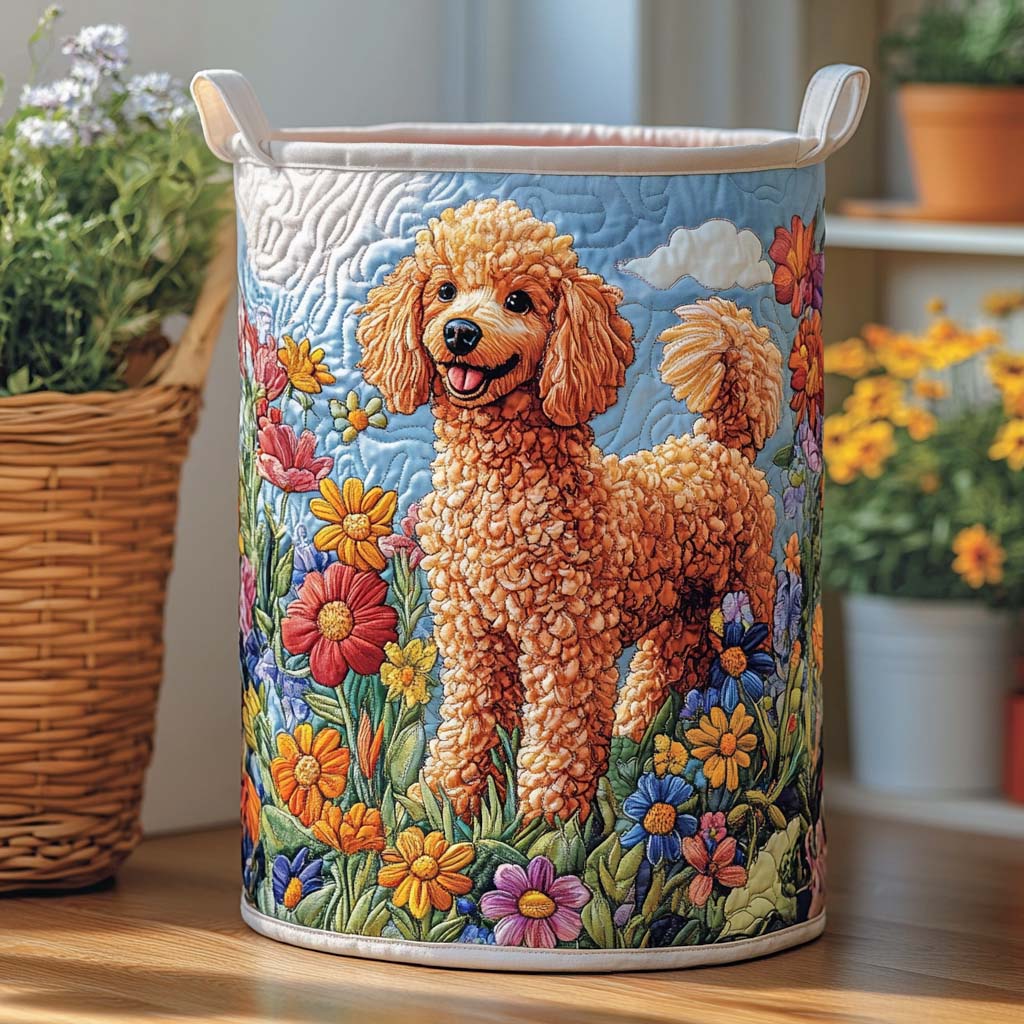 Sunshine Meadow Quilted Laundry Basket Portable Quilted Hamper for Easy Carrying and Storage