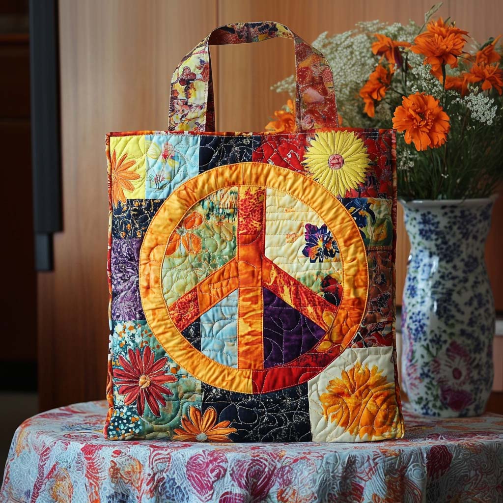 Sunshine Peace Quilted Tote Bag Best Gifts For Hippies