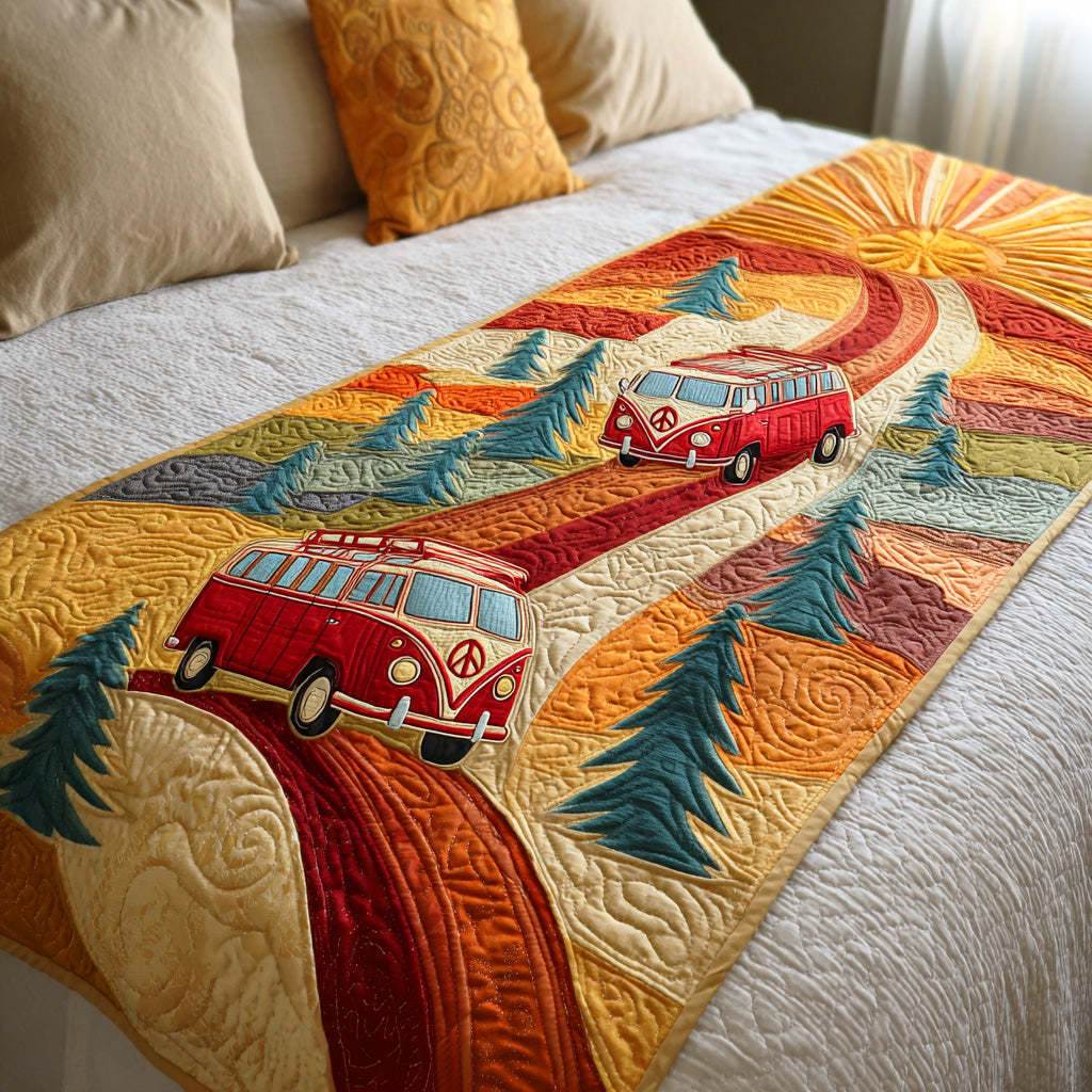 Sunshine Peace Van Quilted Bed Runner Bedroom Decor Ideas Best Gifts For Hippie Friends