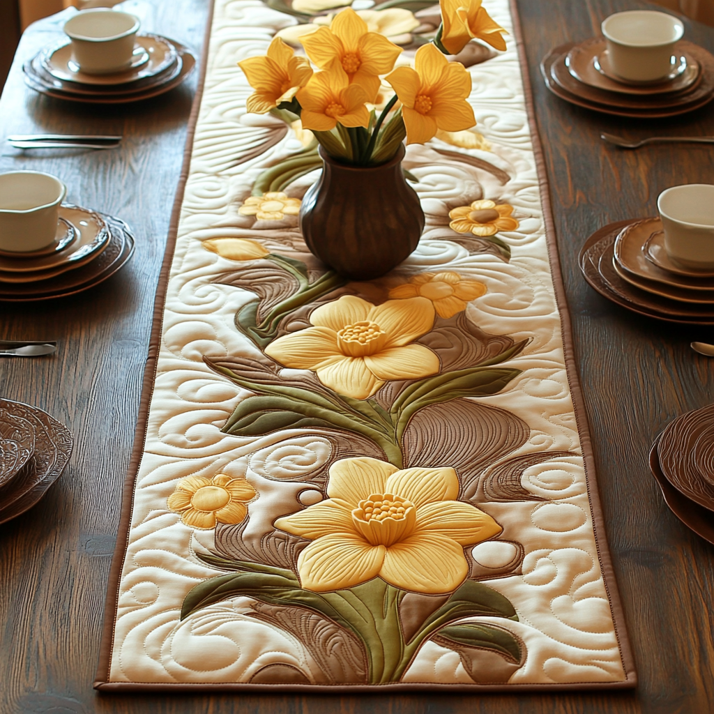 Sunshine Petals Quilted Table Runner Flower Table Runner Family Gift Ideas