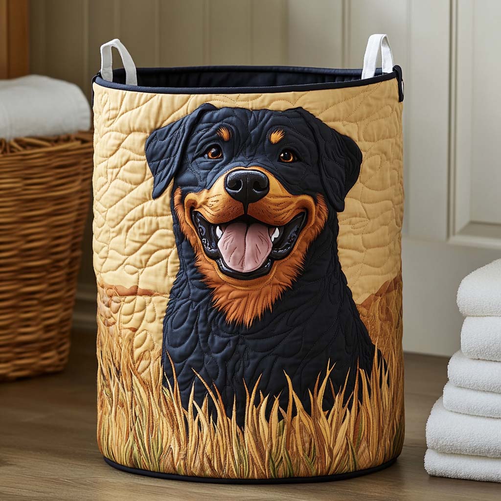 Sunshine Rottie Quilted Laundry Basket Home Essential Gift Quilted Laundry Basket with Style