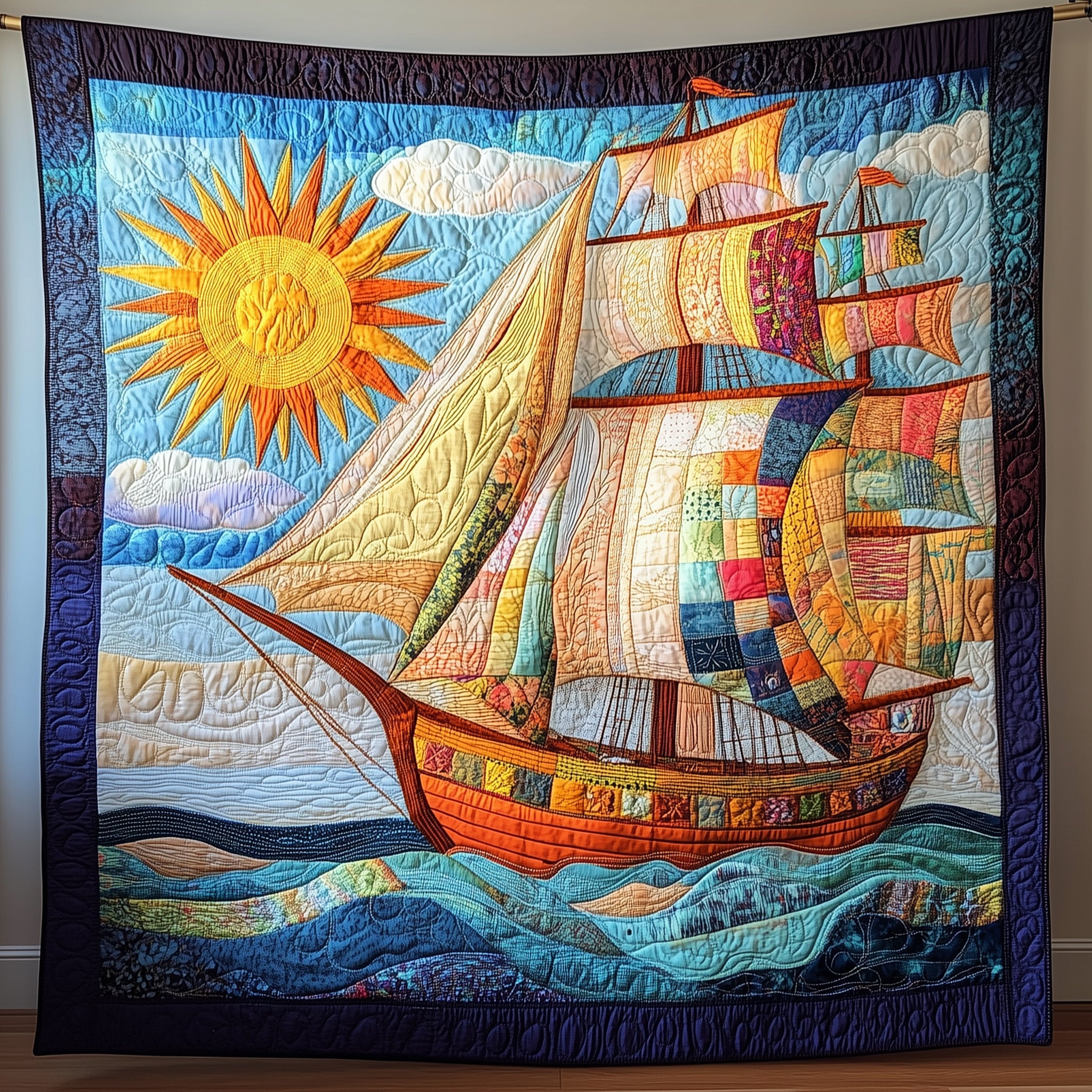 Sunshine Sailing Quilted Blanket Nice Throw BlanketPresents For Ocean Lovers