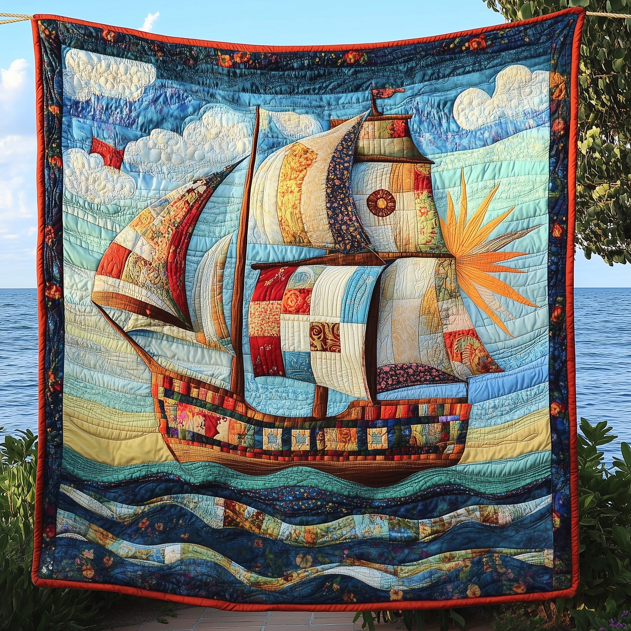 Sunshine Sailing Quilted Blanket Nice Throw BlanketUnique Gifts For Ocean Lovers