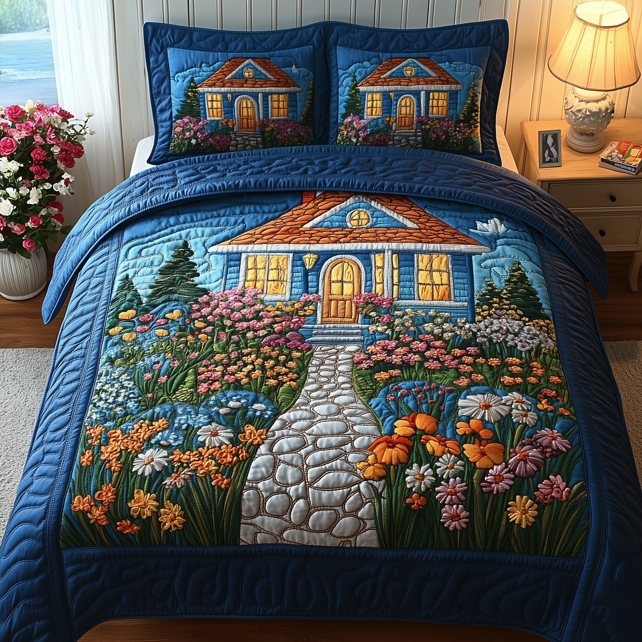 Sunshine Shutters Cottage Quilted Bedding Set Duvet Cover Merchandise House Warming Gifts For Women