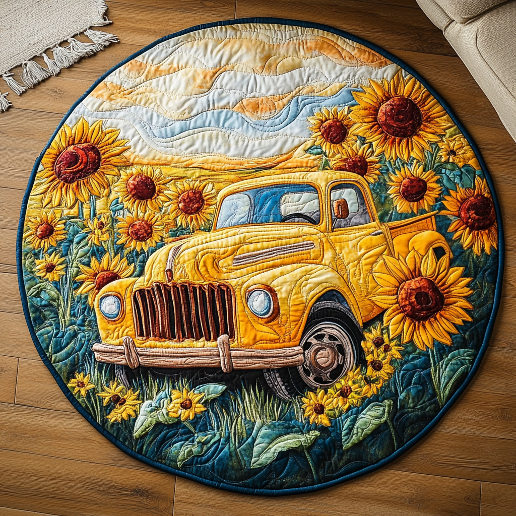 Sunshine Wheels Quilted Round Mat Entryway Christmas Decor Ideas Gifts For Rancher Dad