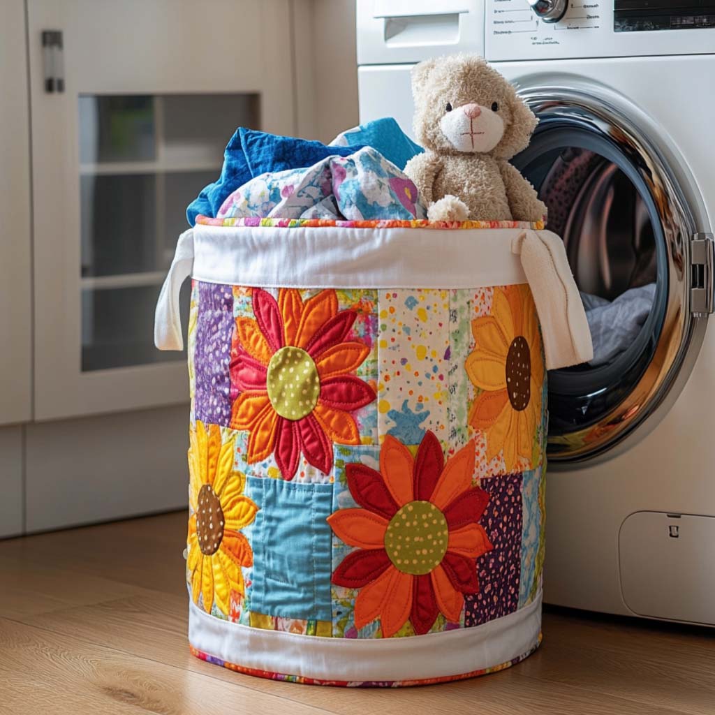 Sunshine Whispers Quilted Laundry Basket Merch For Family Time