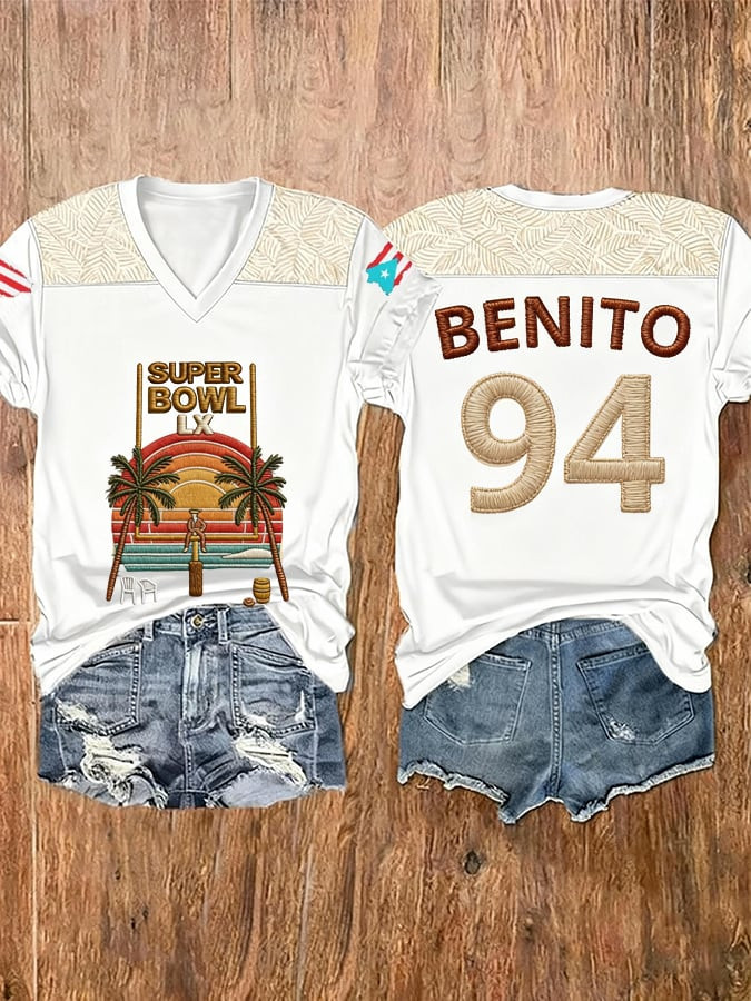 Super Bowl Benito 94 V-Neck Shirt Bad Bunny Clothing Unique Gifts For Football Lovers