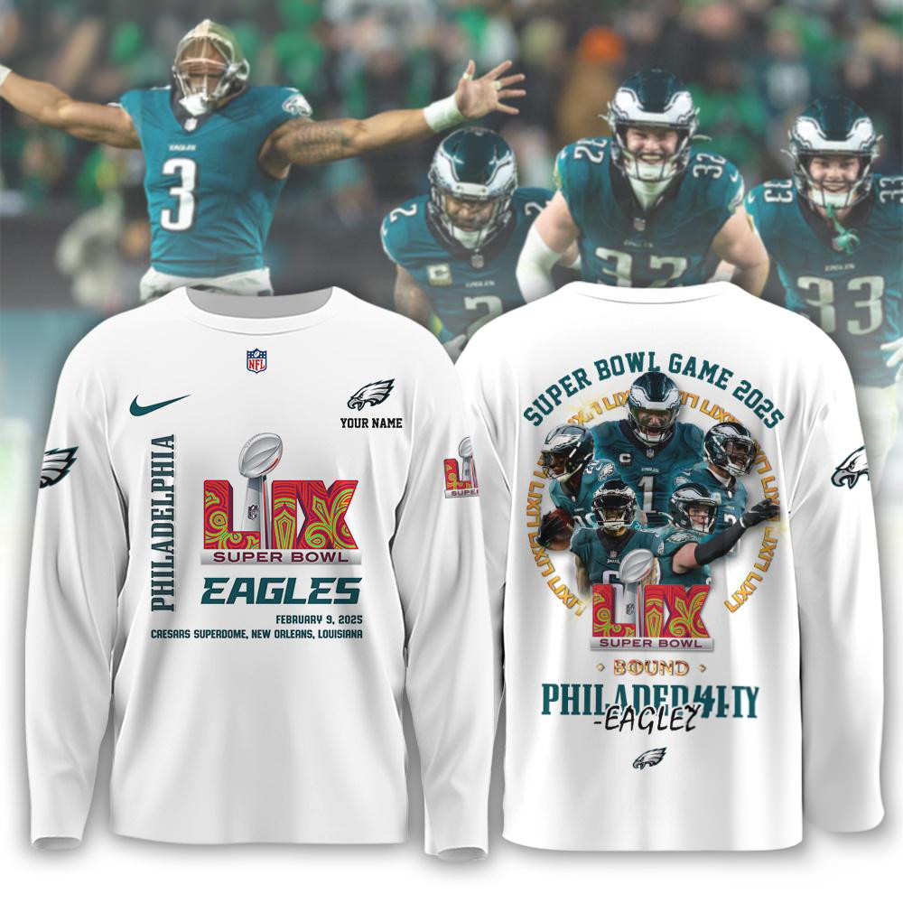 Super Bowl LIX 2025 Philadelphia Eagles Team Long Sleeve Gifts For Football Fan