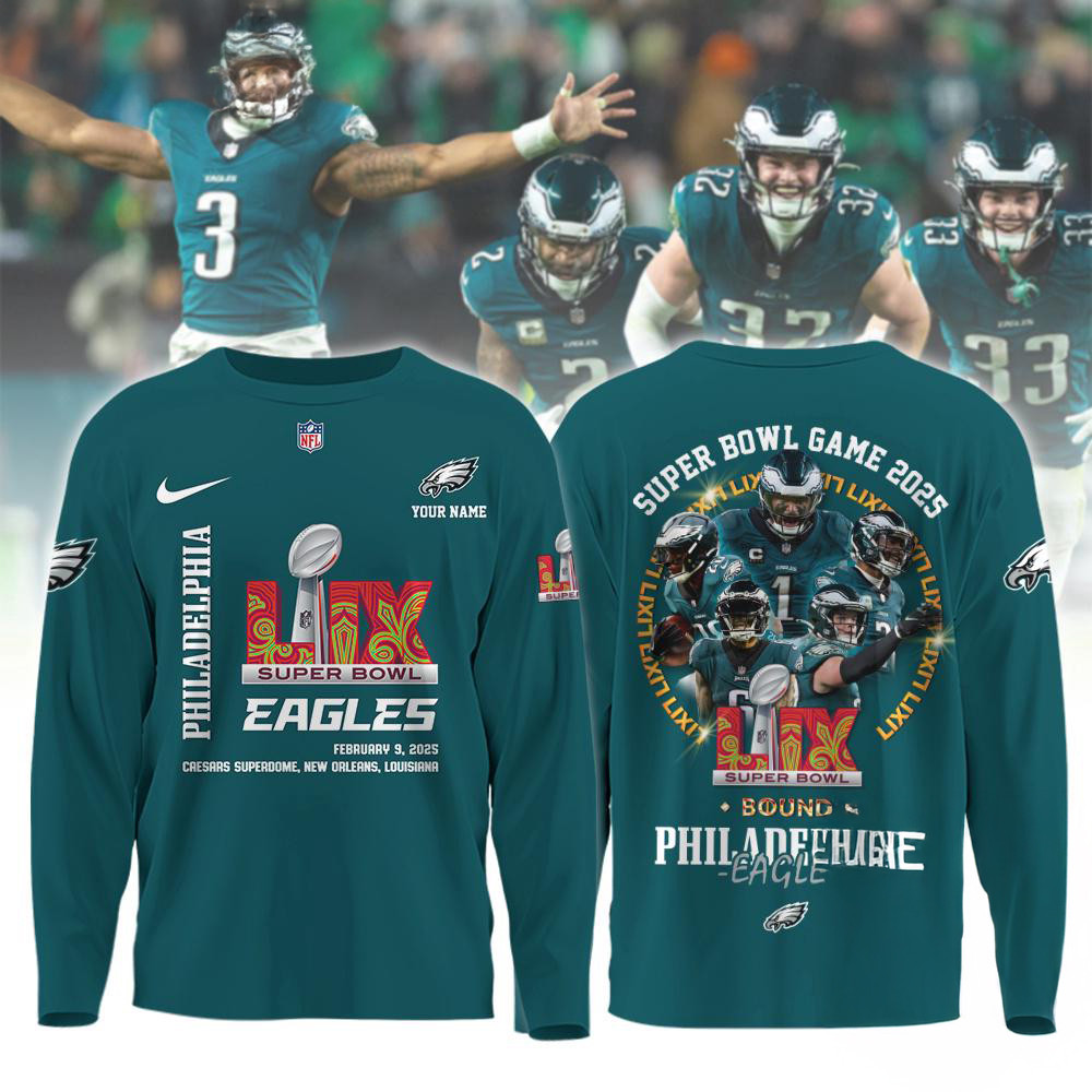 Super Bowl LIX 2025 Philadelphia Eagles Team Long Sleeve Gifts For Football Lovers